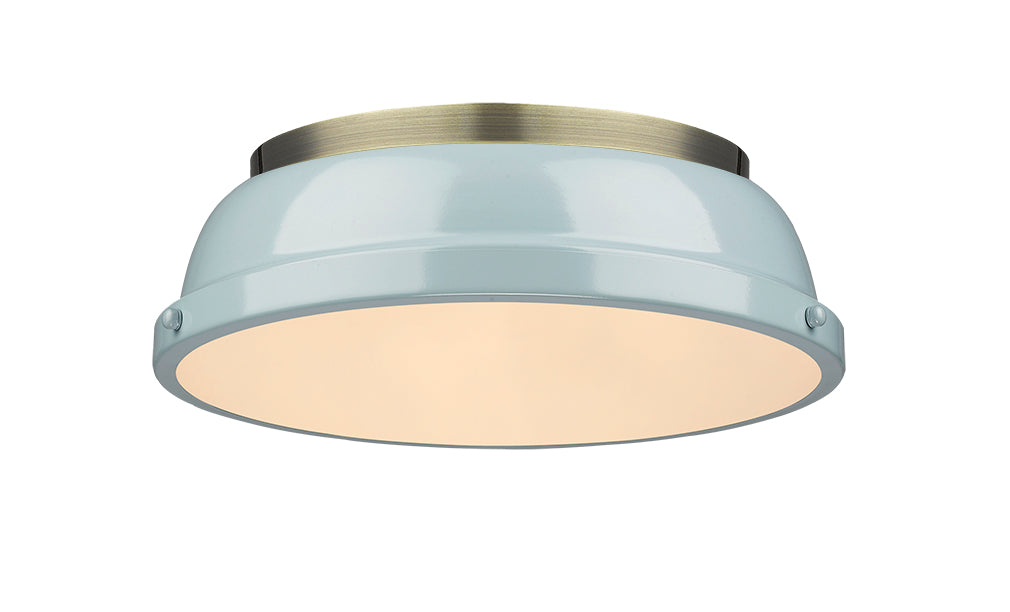 Yep by Golden Lighting Duncan 2-light Flush Mount in Aged Brass and Seafoam shade - - Golden Lighting