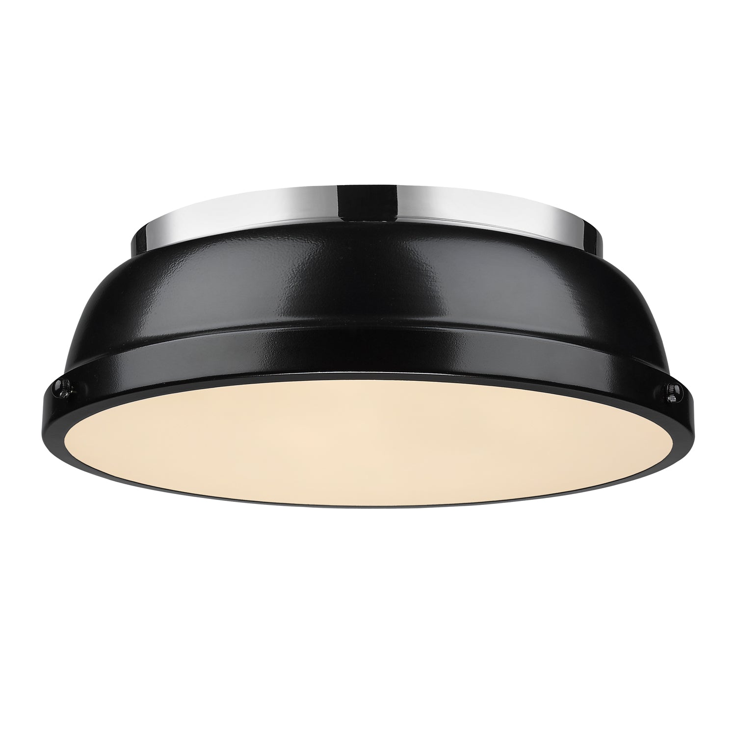 Duncan 14" Flush Mount in Chrome with a Black Shade - - Golden Lighting