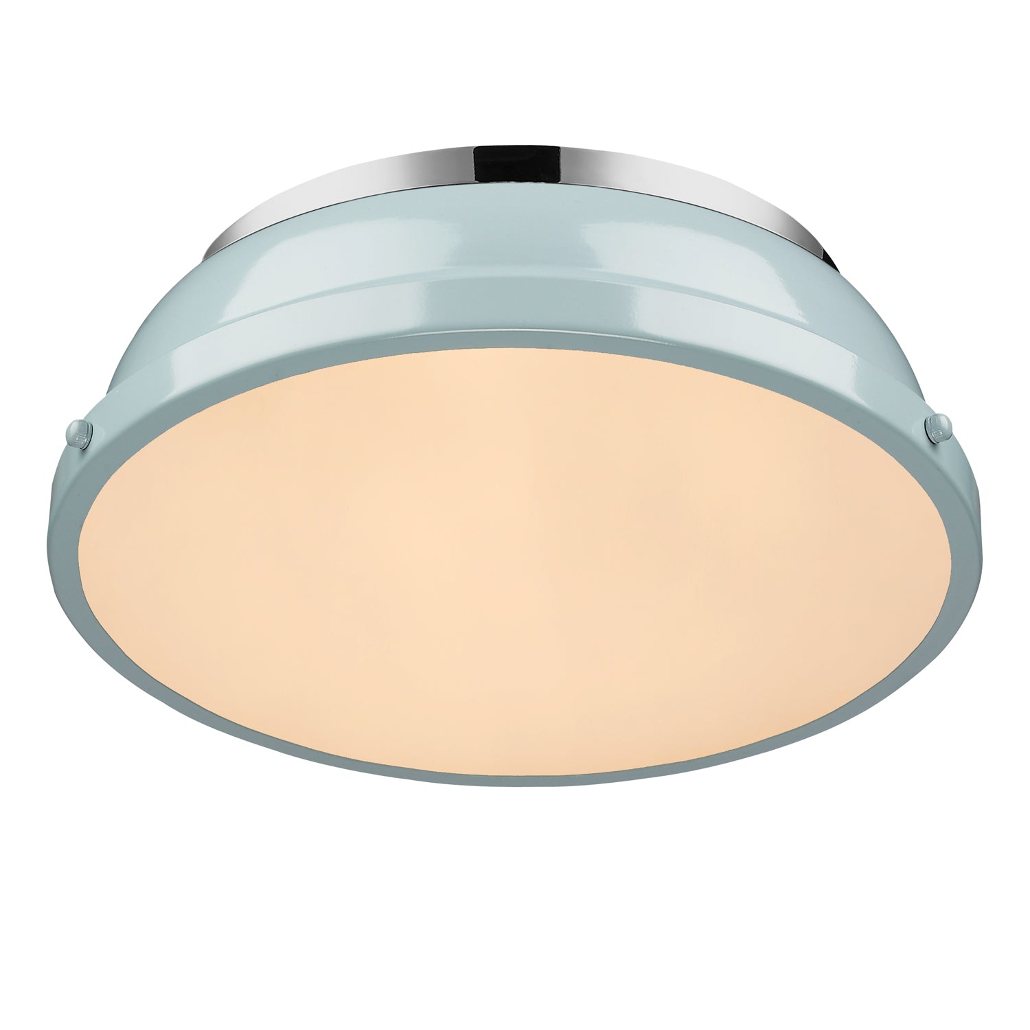 Yep by Golden Lighting Duncan 2-light Flush Mount in Chrome and Seafoam shade - - Golden Lighting
