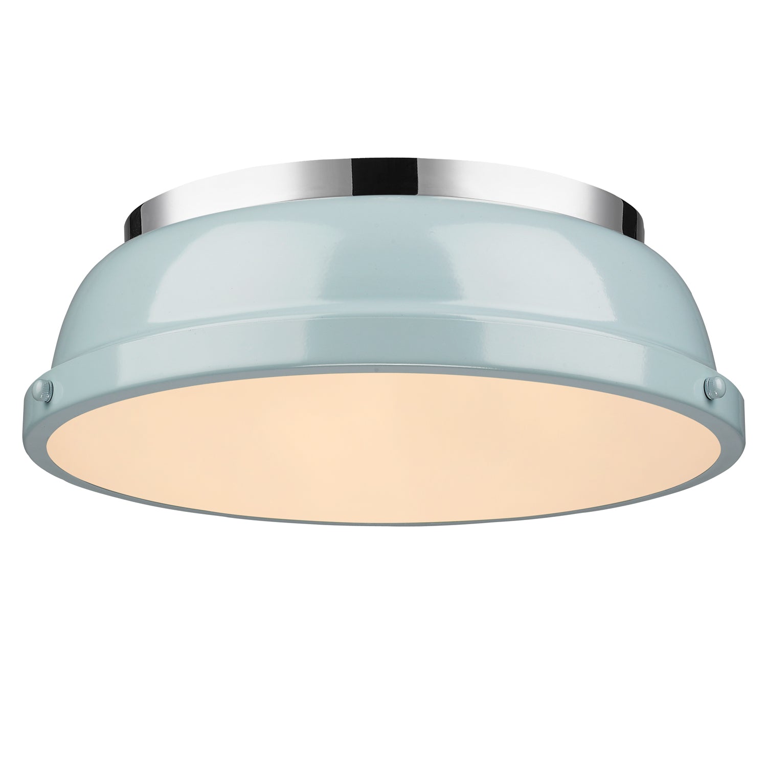 Duncan 14" Flush Mount in Chrome with a Seafoam Shade