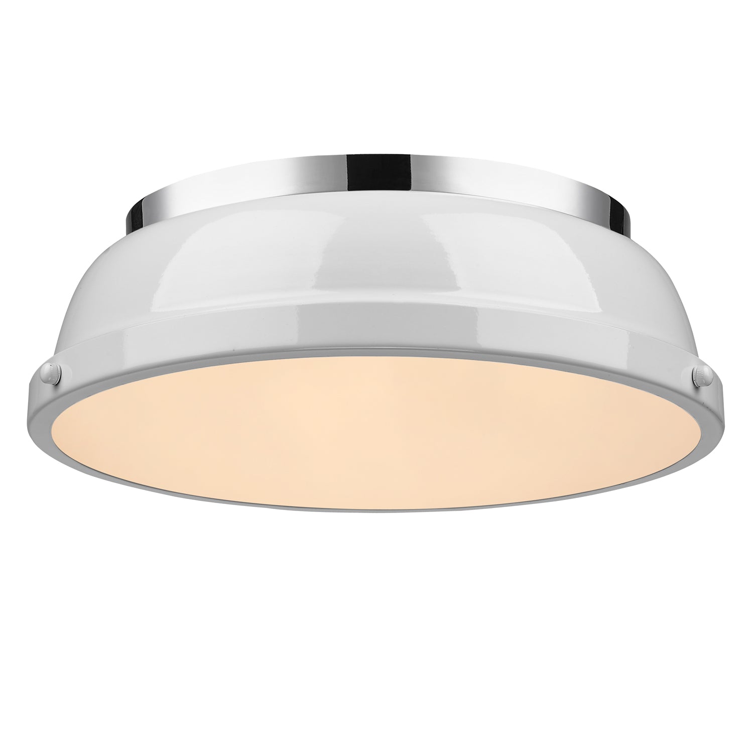 Duncan 14" Flush Mount in Chrome with a White Shade - - Golden Lighting