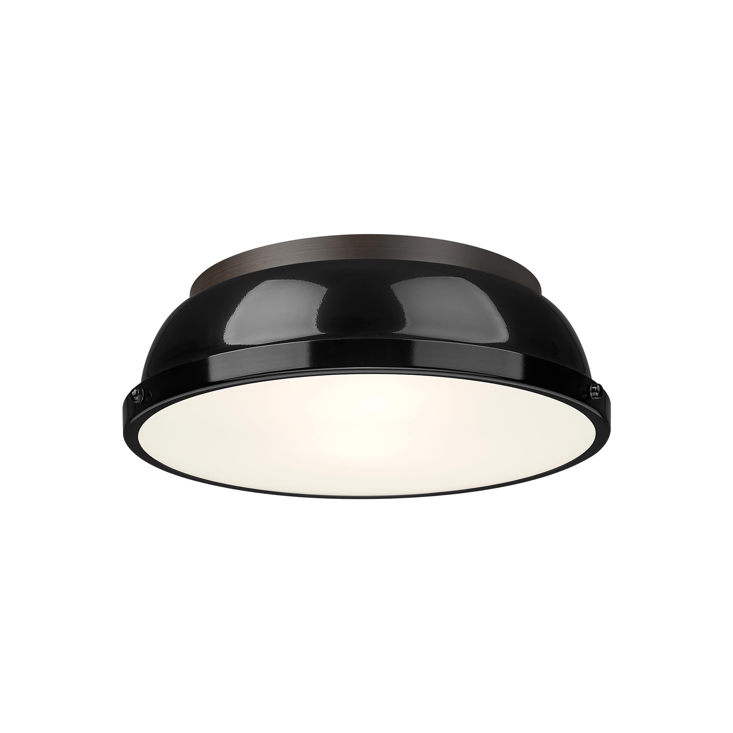 Yep by Golden Lighting Duncan 2-light Flush Mount in Rubbed Bronze and Black shade - - Golden Lighting