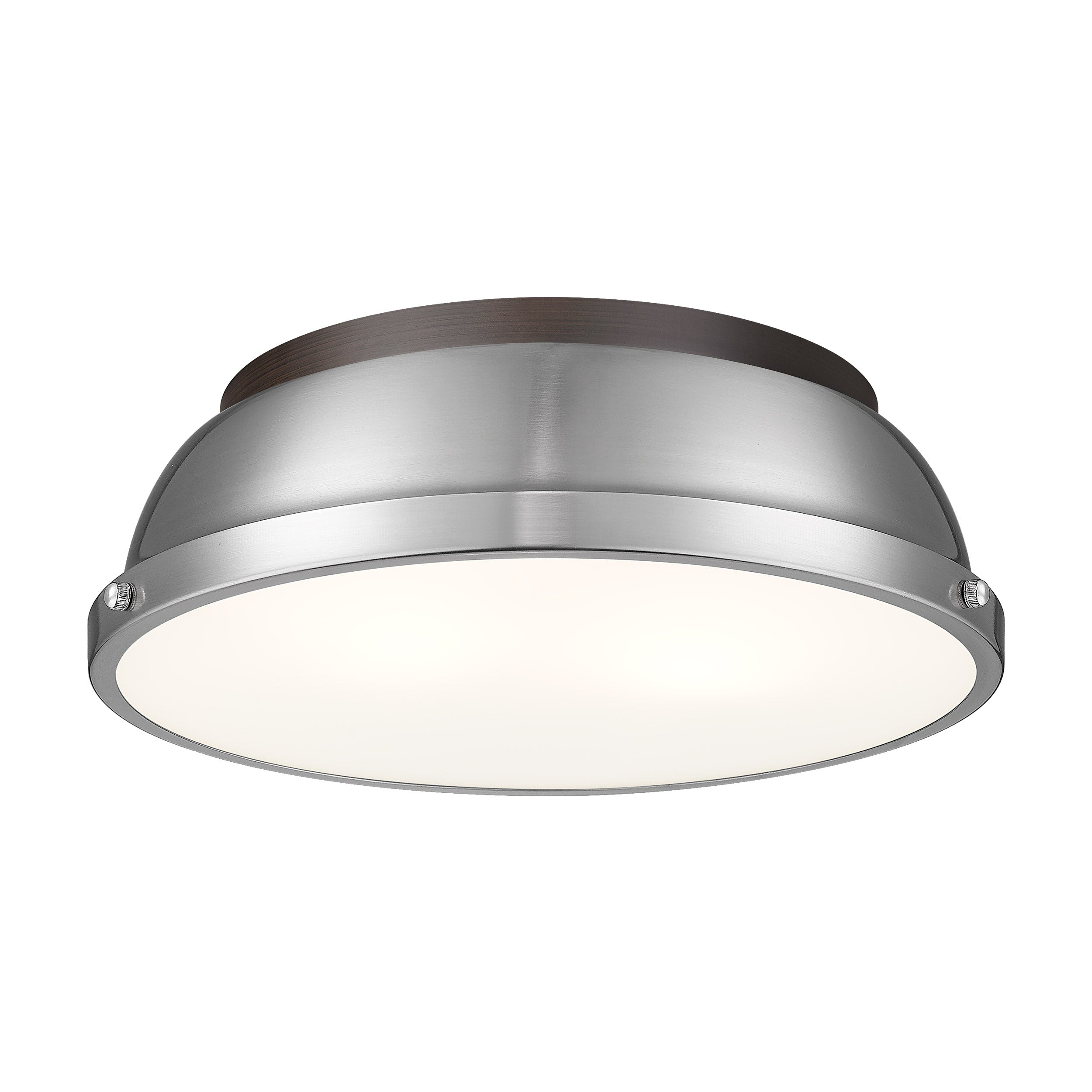 Yep by Golden Lighting Duncan 2-light Flush Mount in Rubbed Bronze and Pewter shade - - Golden Lighting