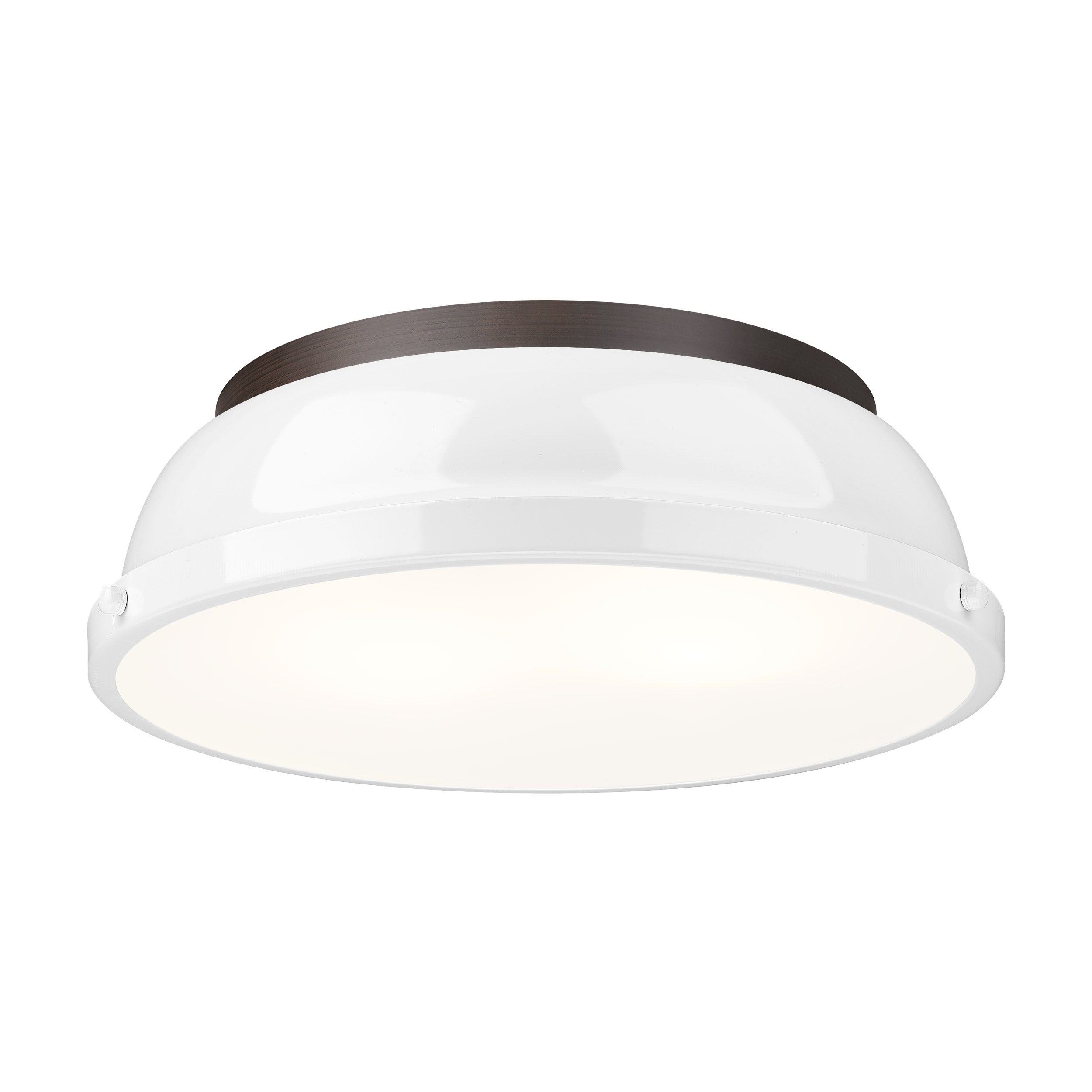 Yep by Golden Lighting Duncan 2-light Flush Mount in Rubbed Bronze and White shade - - Golden Lighting