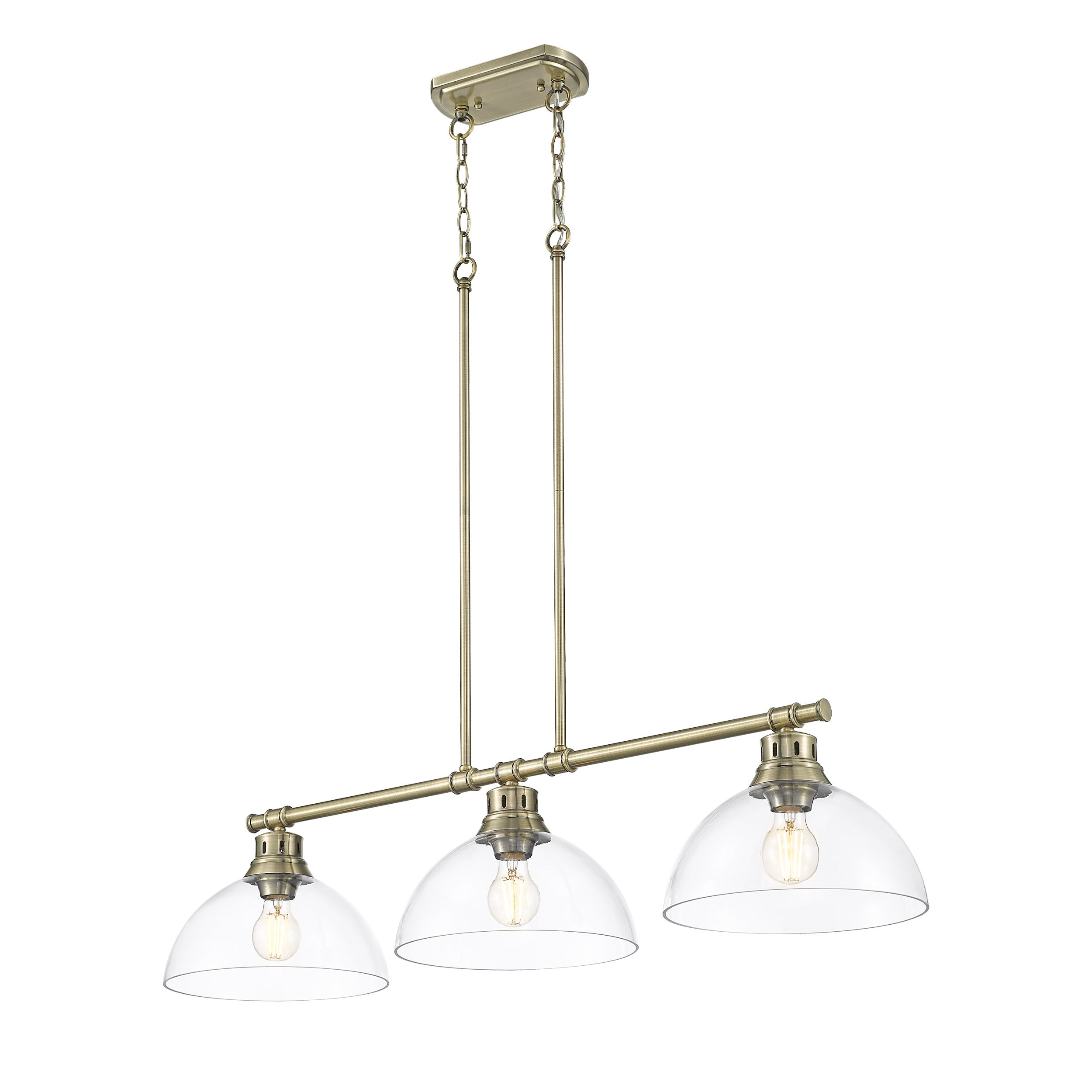 Yep by Golden Lighting Duncan 3-light Island Light in Aged Brass and Clear Glass - - Golden Lighting