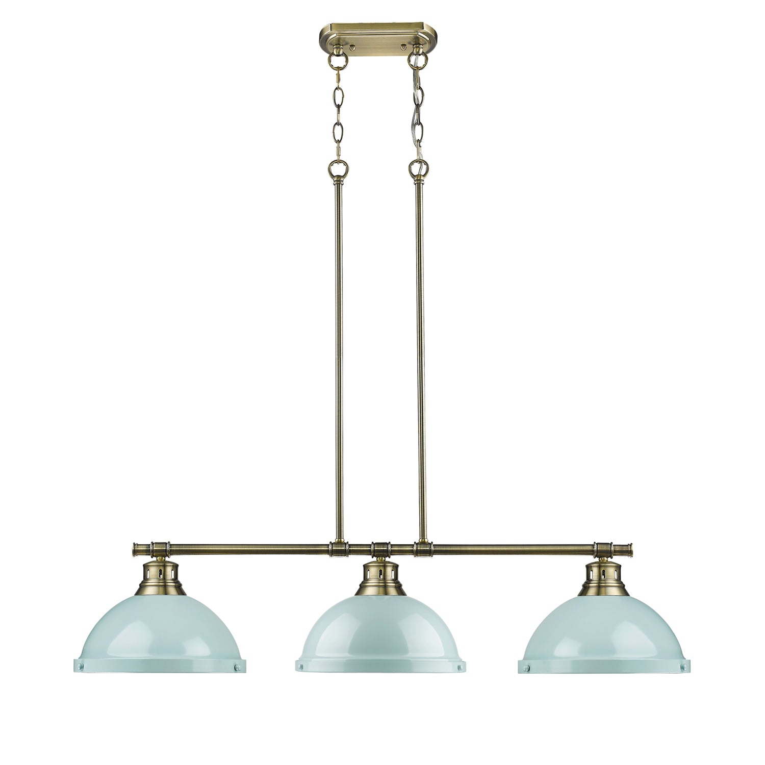 Yep by Golden Lighting Duncan 3-light Island Light in Aged Brass and Seafoam shade - - Golden Lighting