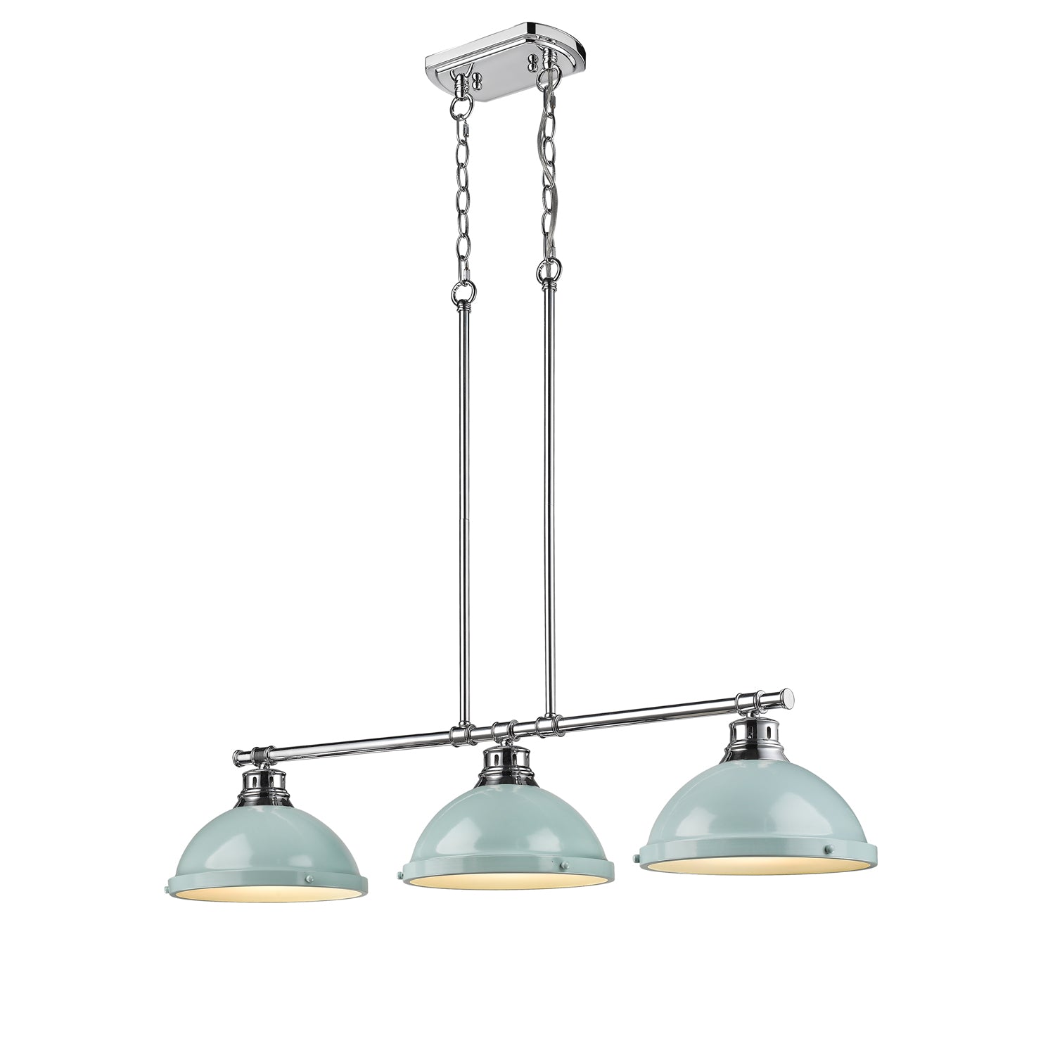 Yep by Golden Lighting Duncan 3-light Island Light in Chrome and Seafoam shade - - Golden Lighting