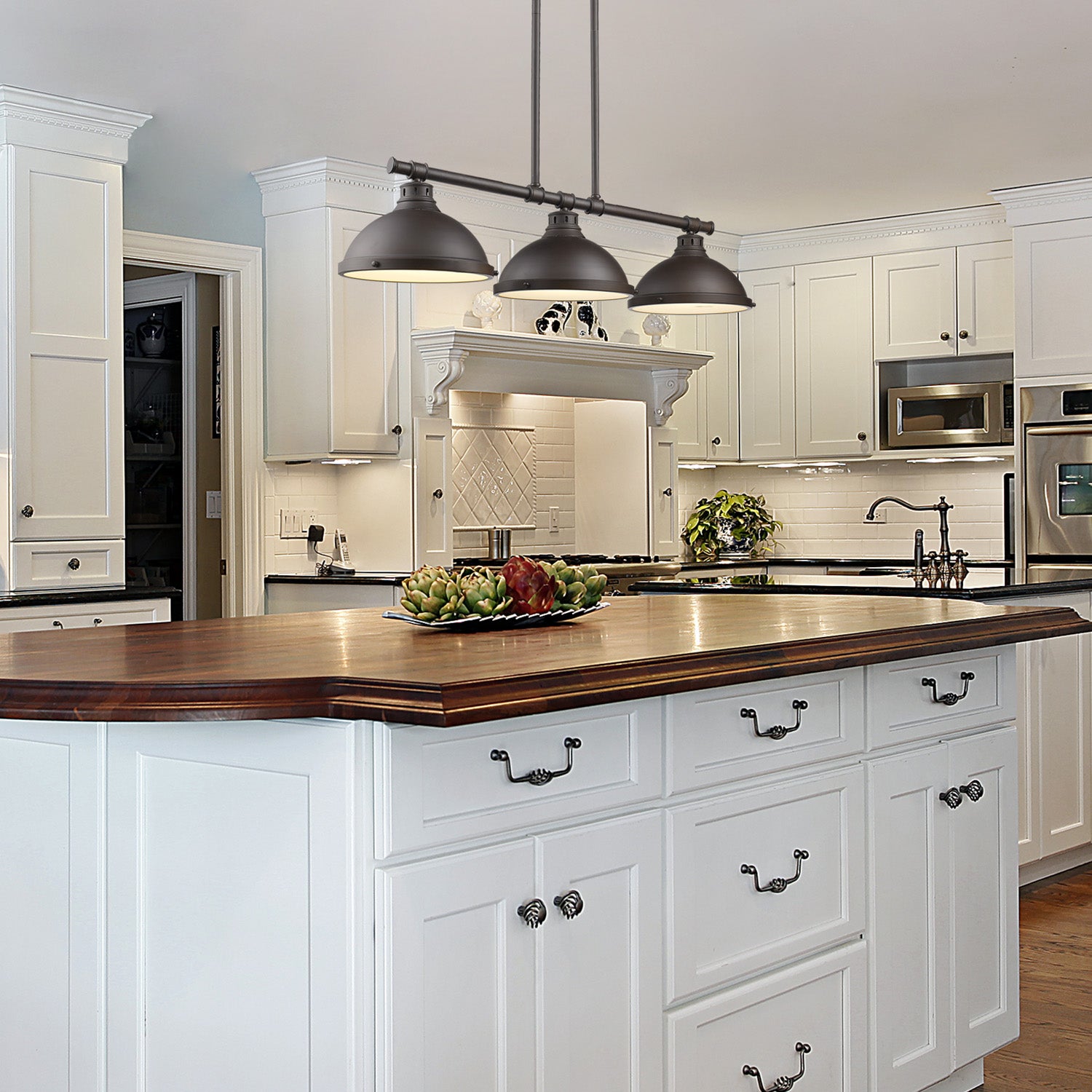Duncan 3-light Island Light in Rubbed Bronze - - Golden Lighting