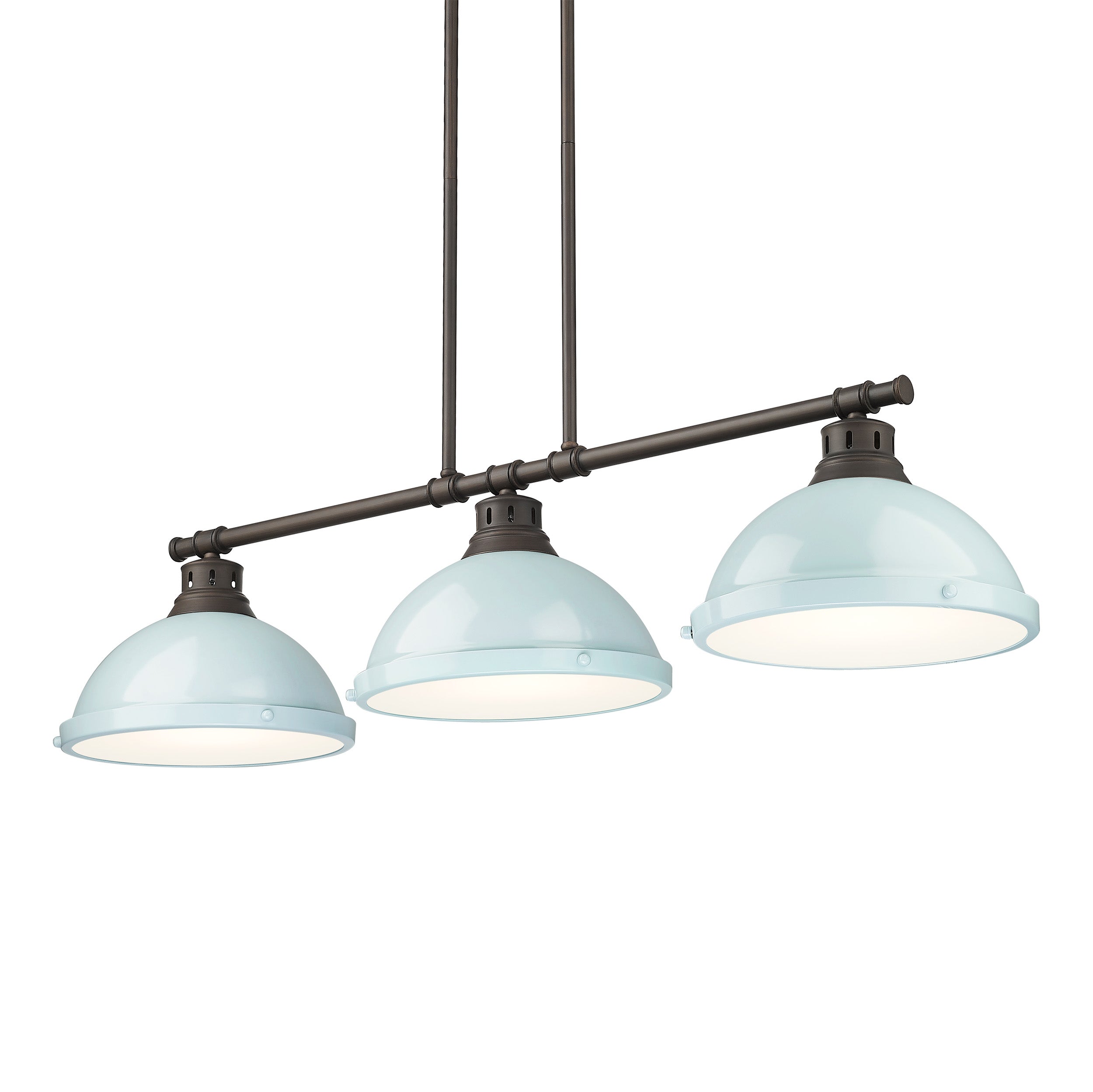 Yep by Golden Lighting Duncan 3-light Island Light in Rubbed Bronze and Seafoam shade - - Golden Lighting