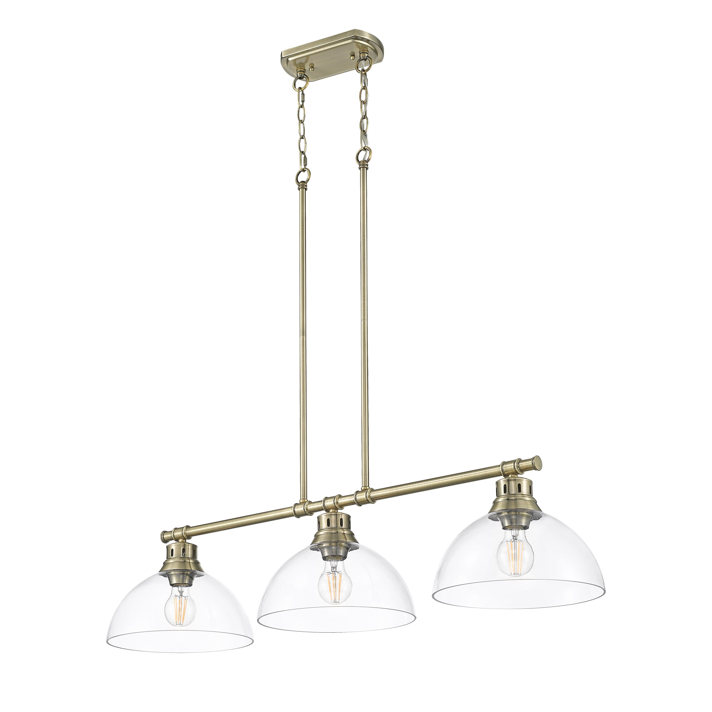 Duncan 3-Light Linear Pendant in Aged Brass with Clear Glass - Default Title - Golden Lighting