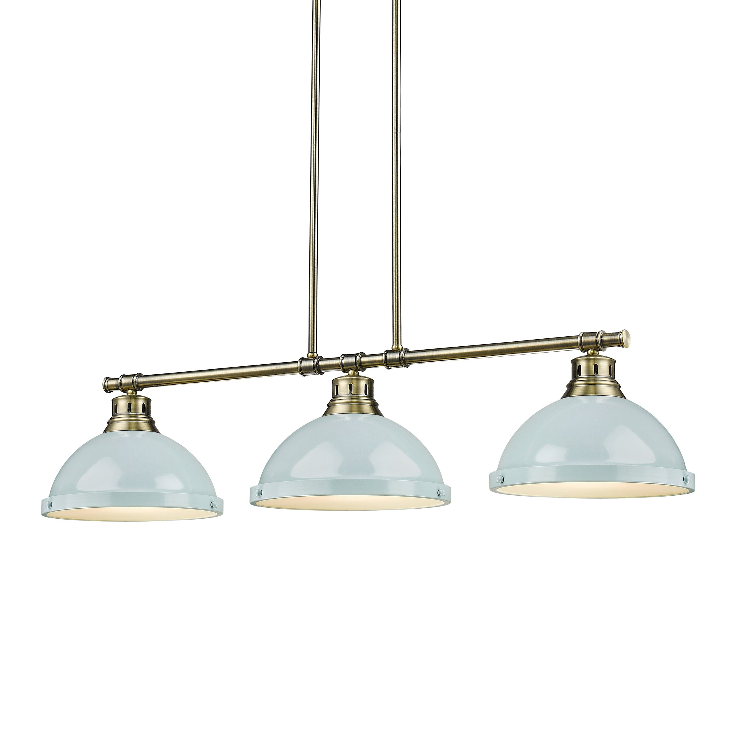 Yep by Golden Lighting Duncan 3-light Island Light in Aged Brass and Seafoam shade - - Golden Lighting