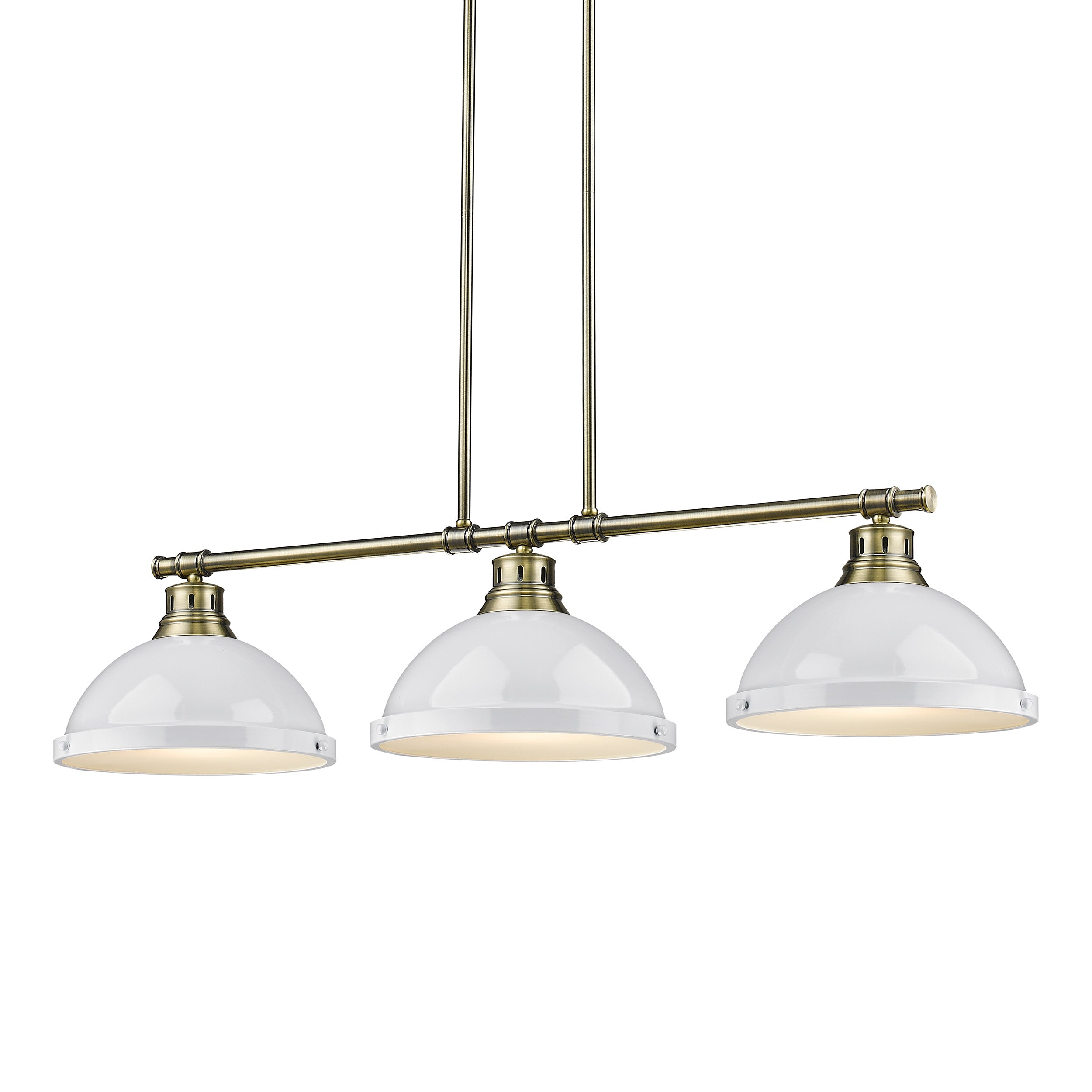 Yep by Golden Lighting Duncan 3-light Island Light in Aged Brass and White shade