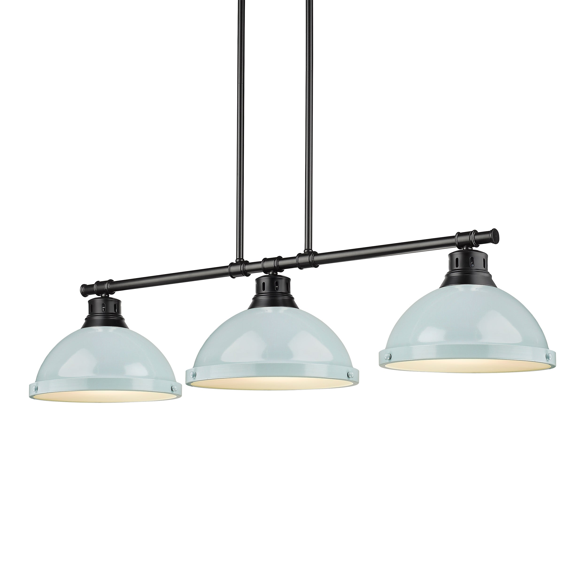 Yep by Golden Lighting Duncan 3-light Island Light in Matte Black and Seafoam shade - - Golden Lighting