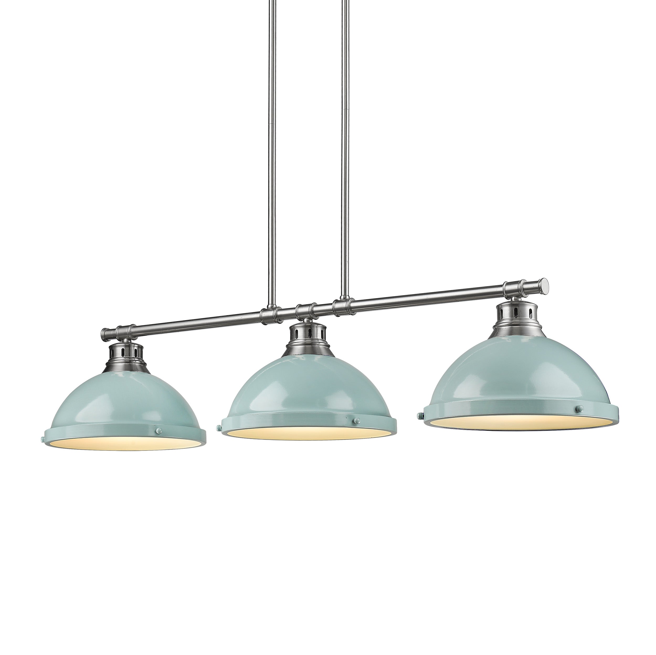 Yep by Golden Lighting Duncan 3-light Island Light in Pewter and Seafoam shade