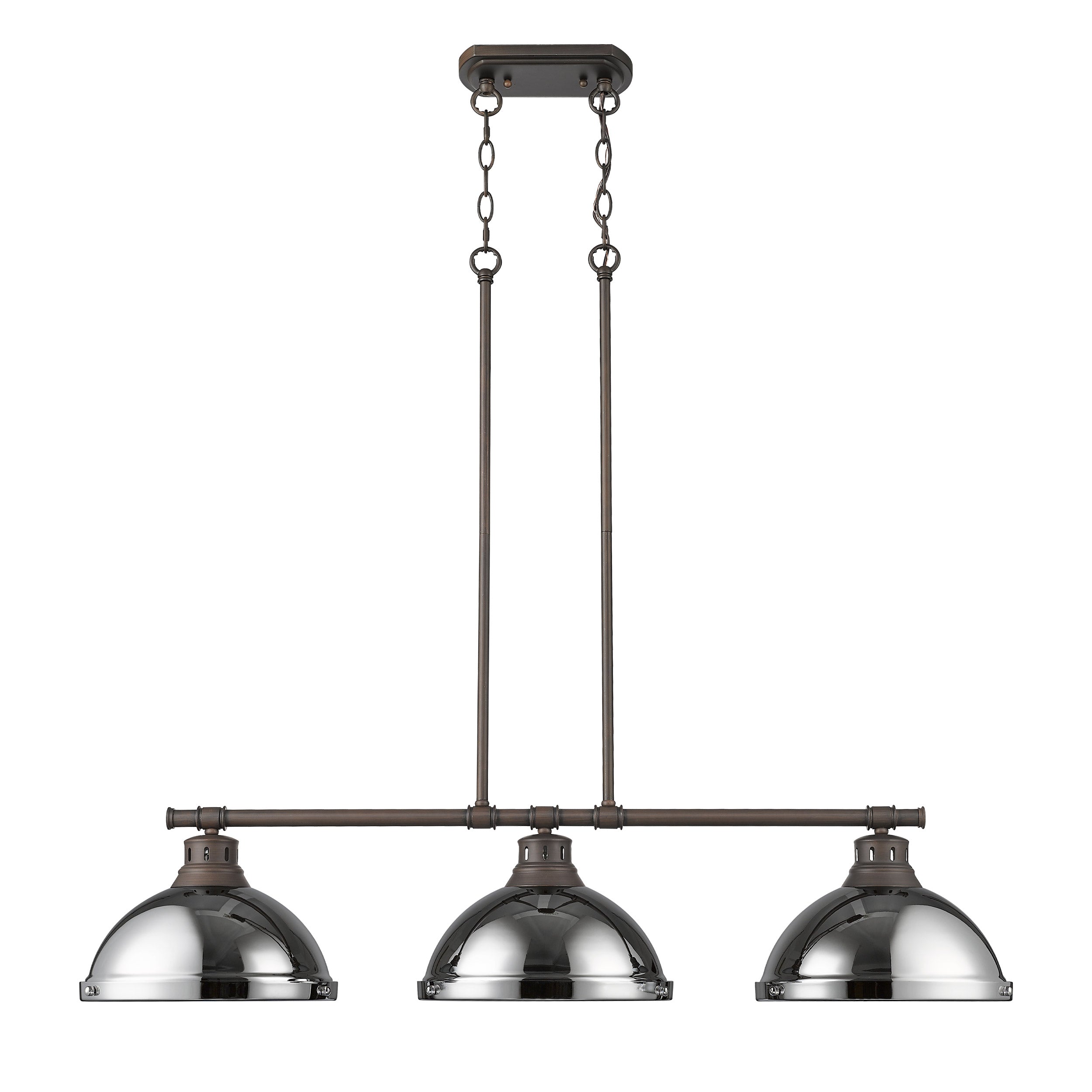 Duncan Small Pendant with Rod in Rubbed Bronze with Pewter - - Golden Lighting