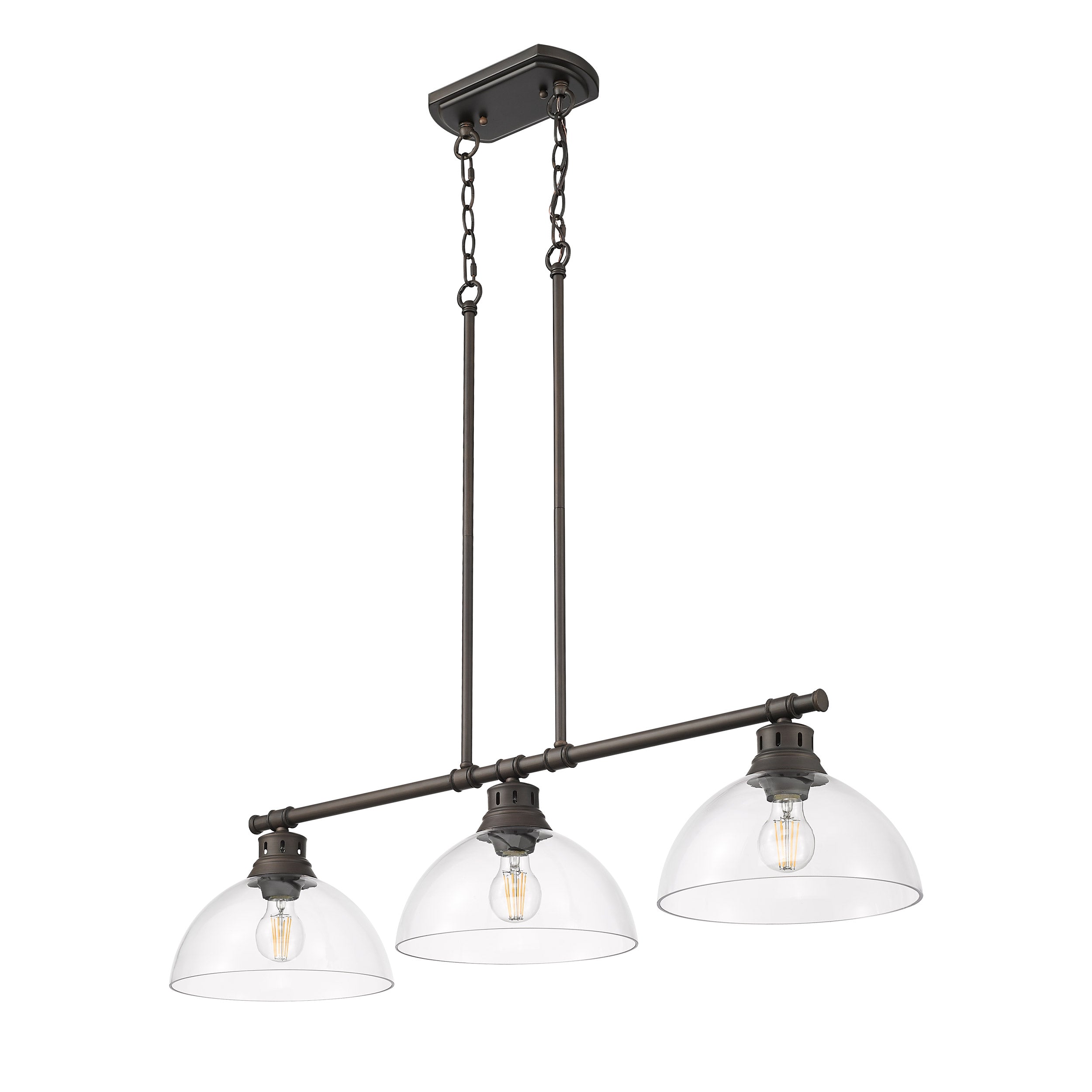 Duncan 3-Light Linear Pendant in Rubbed Bronze with Clear Glass - Default Title - Golden Lighting