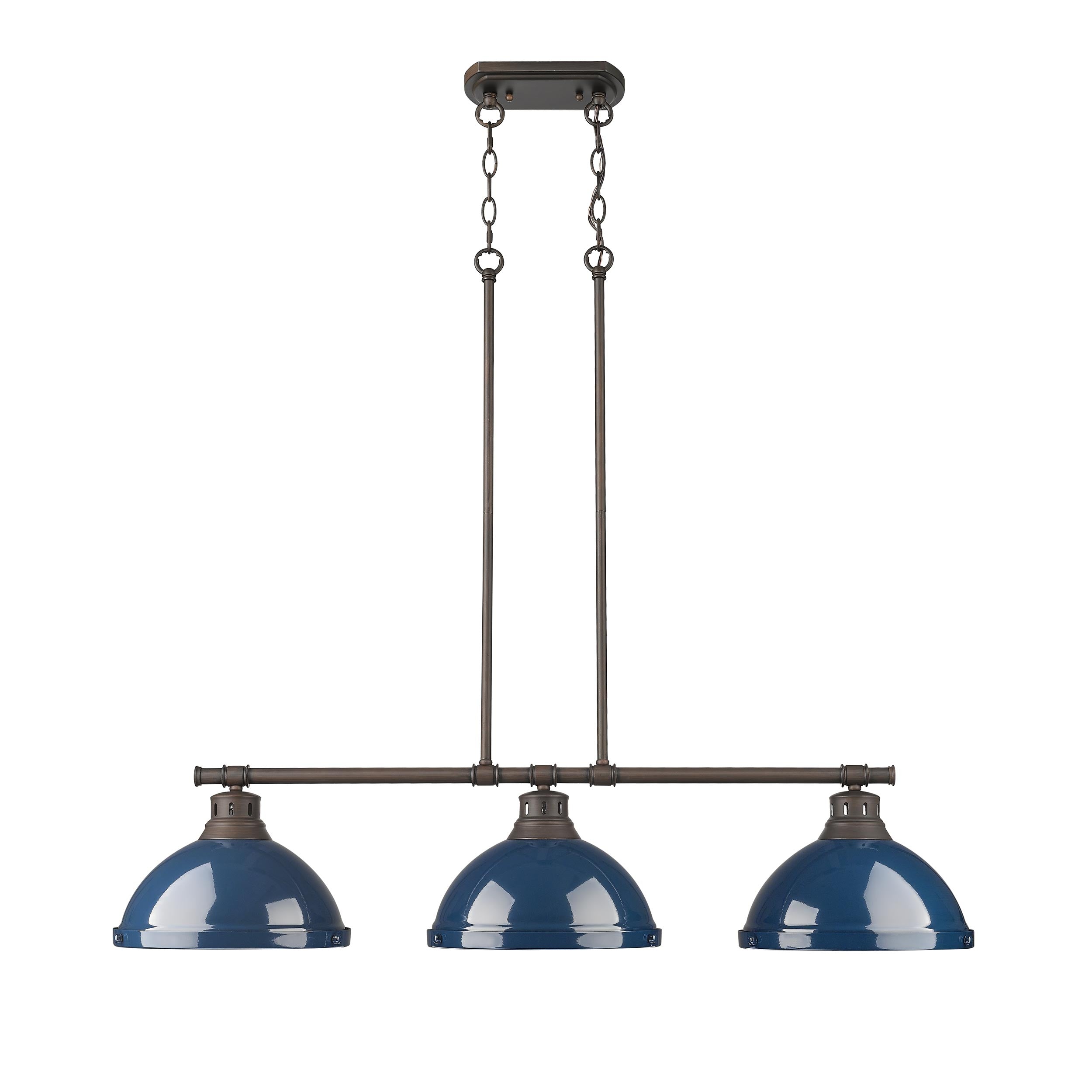 Duncan Small Pendant with Rod in Rubbed Bronze with White - - Golden Lighting