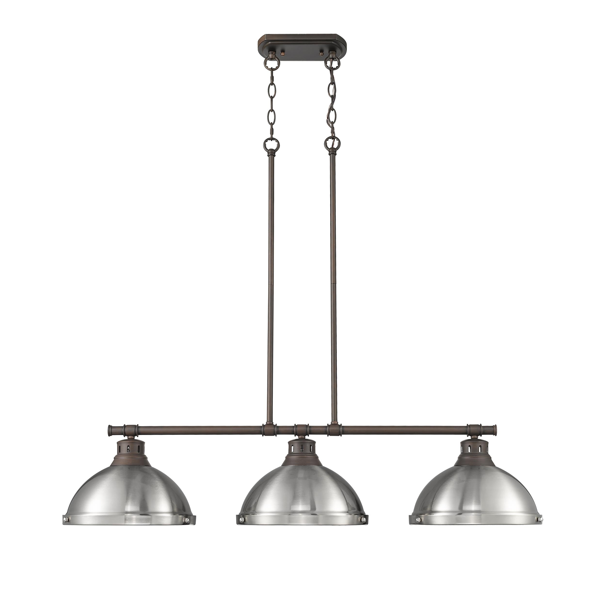 Duncan Small Pendant with Rod in Rubbed Bronze with Matte White - - Golden Lighting