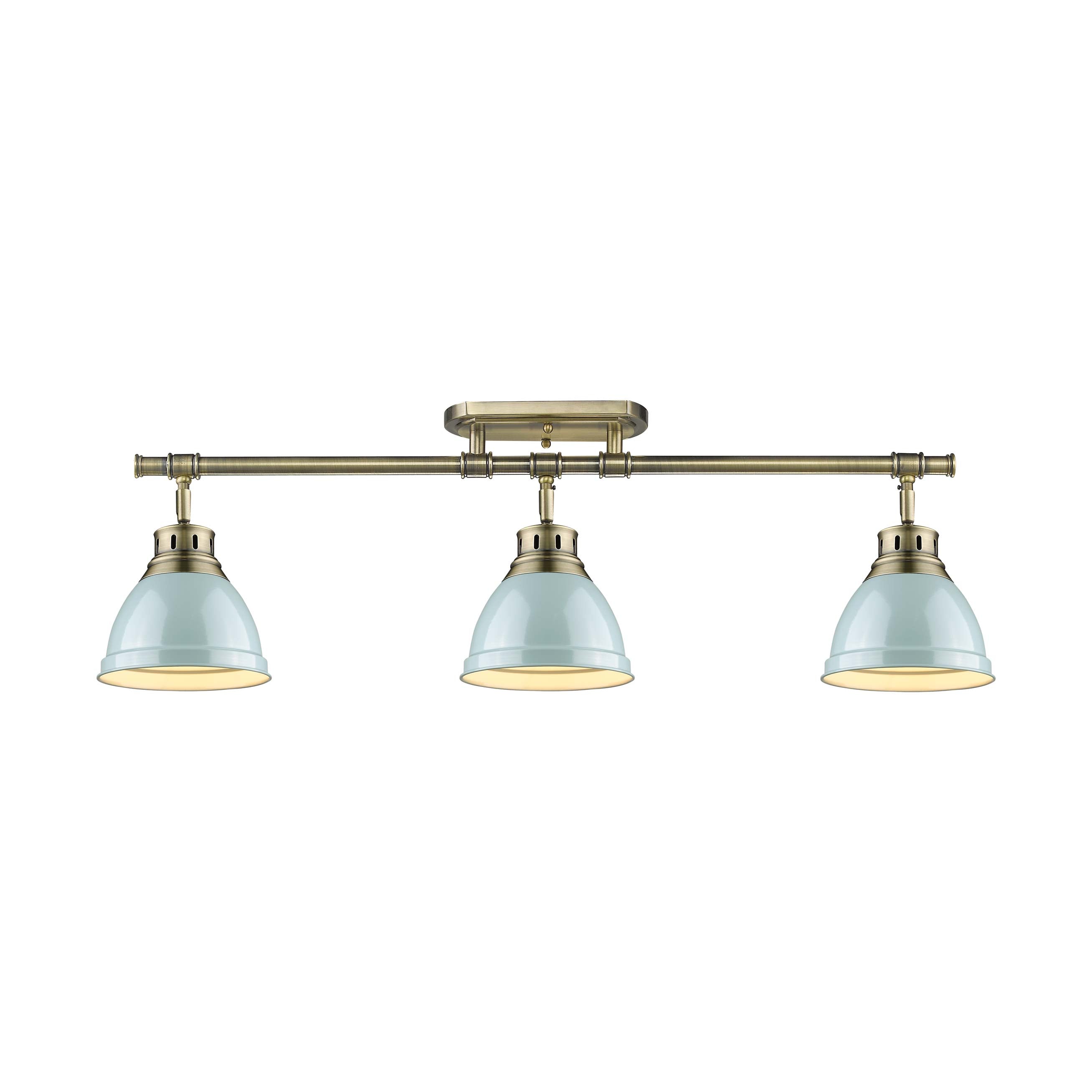 Yep by Golden Lighting Duncan 3-light Semi-Flush Mount in Aged Brass and Seafoam shade - - Golden Lighting