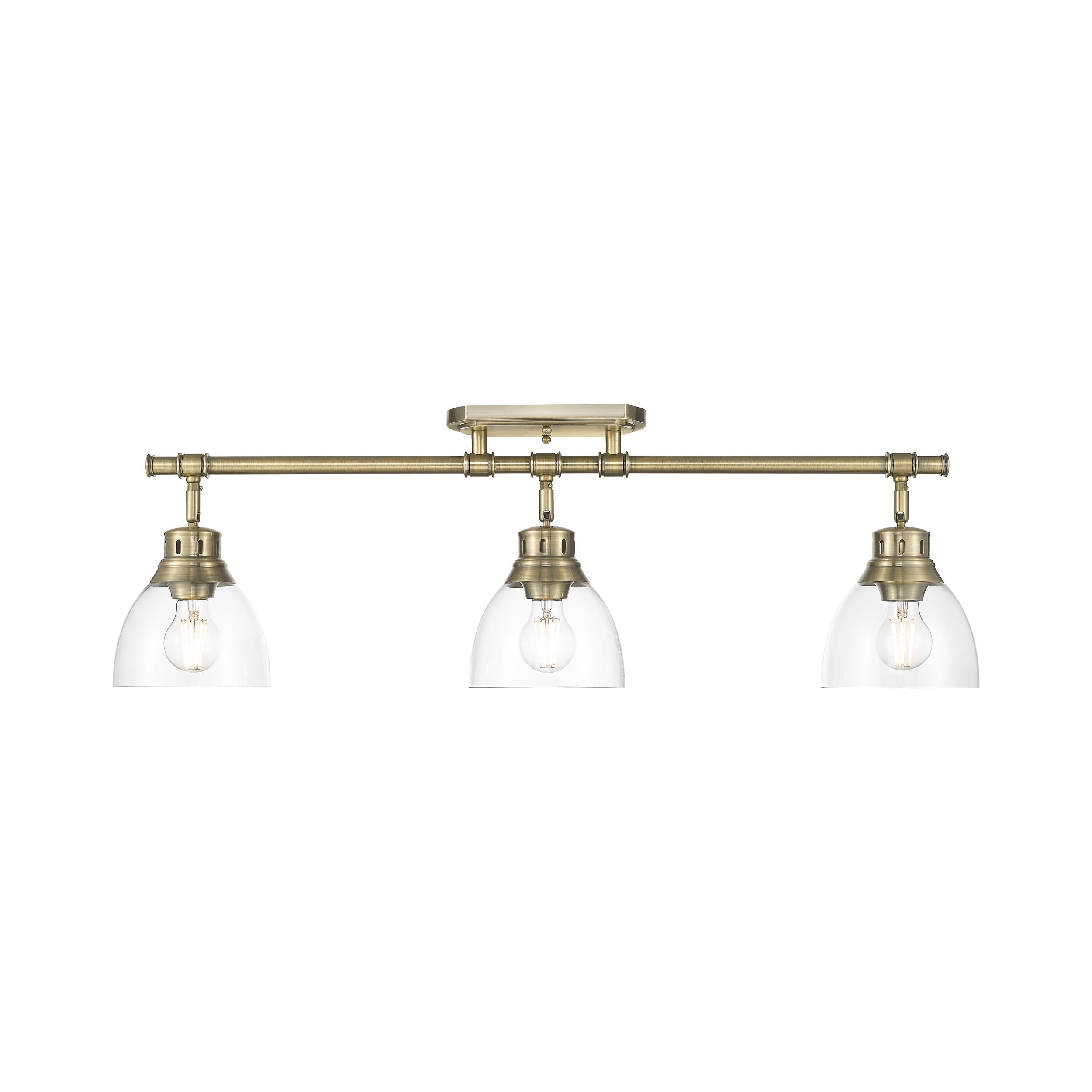 Duncan 3-Light Semi-Flush - Track Light in Aged Brass with Clear Glass - - Golden Lighting