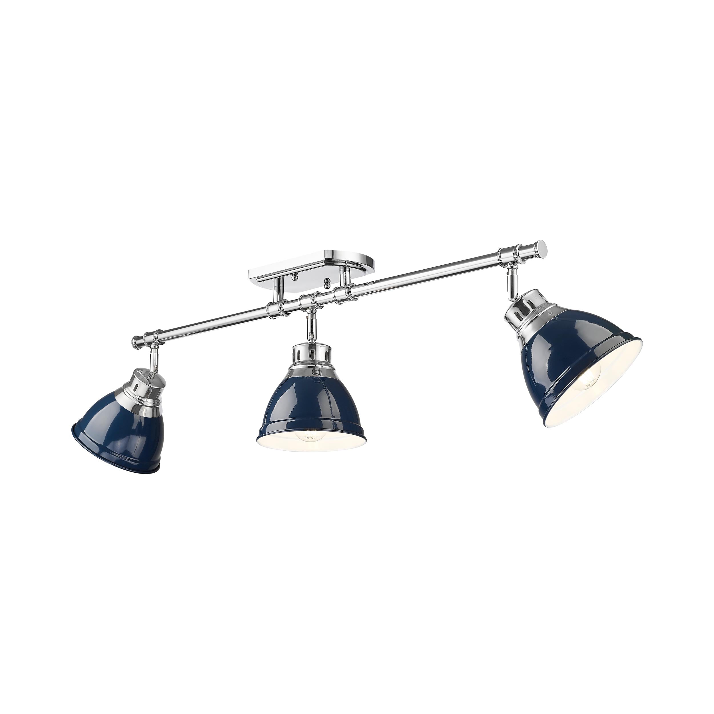 Duncan 3-Light Semi-Flush - Track Light in Chrome with Matte Navy - Default Title - Golden Lighting