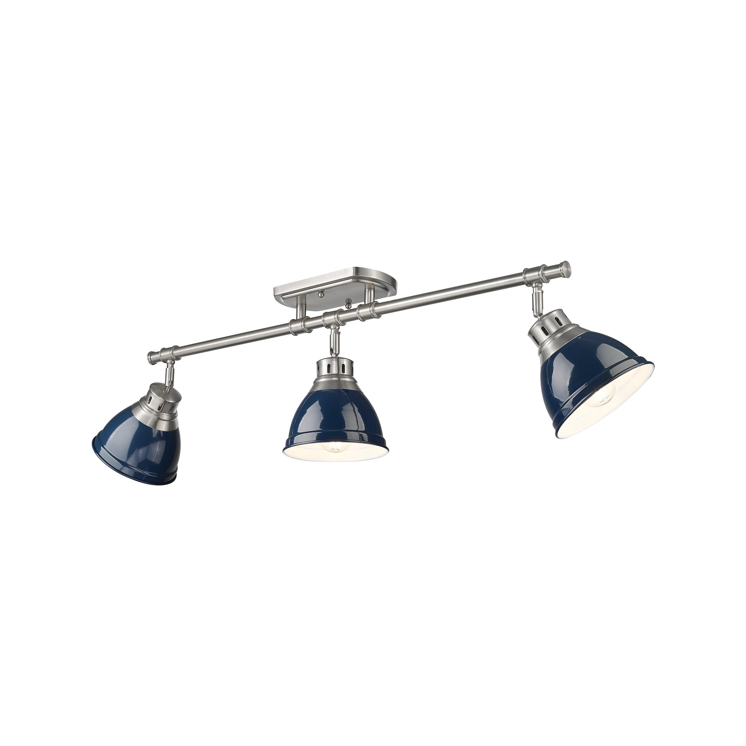 Duncan 3-Light Semi-Flush - Track Light in Pewter with Matte Navy - Default Title - Golden Lighting
