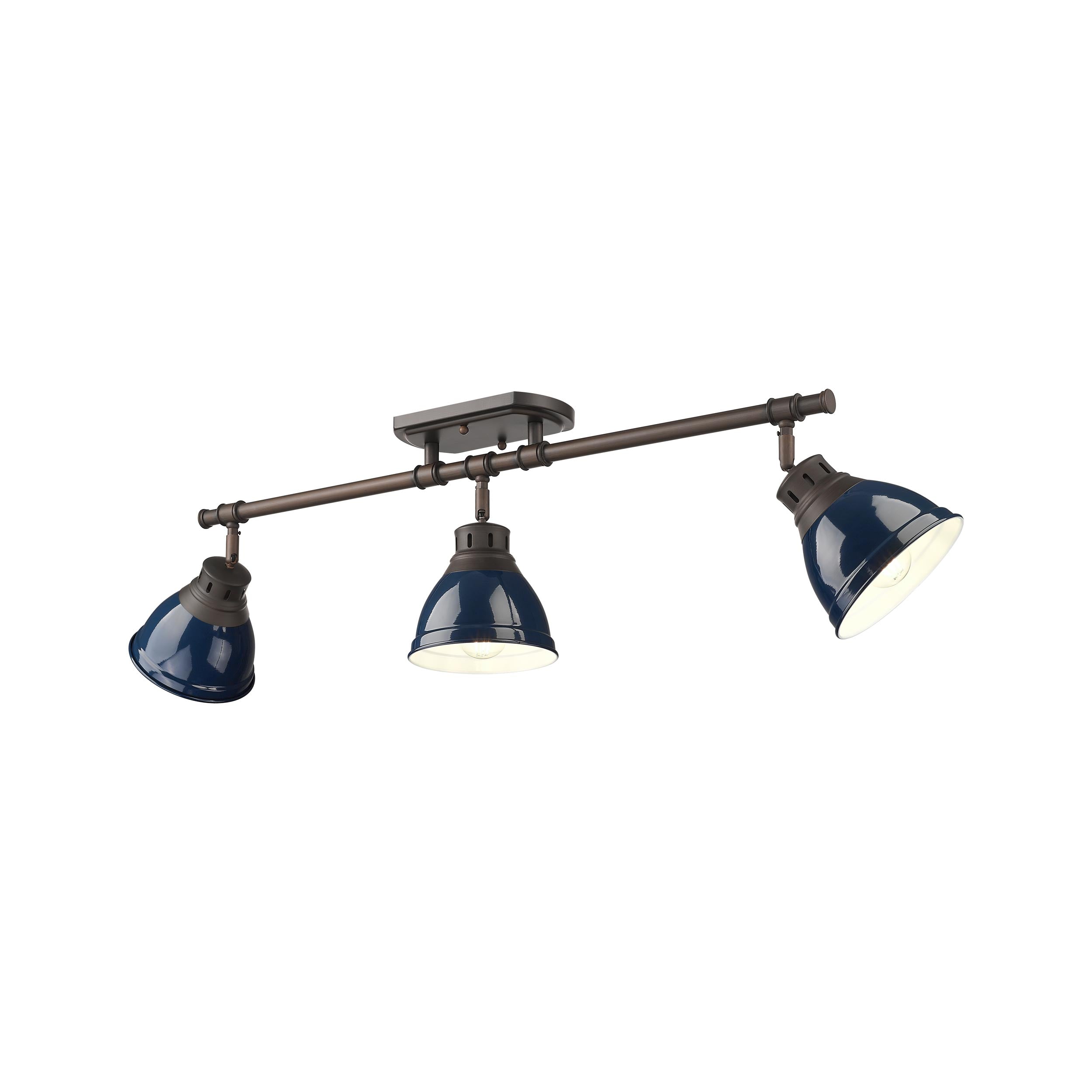 Duncan 3-Light Semi-Flush - Track Light in Rubbed Bronze with Matte Navy - Default Title - Golden Lighting