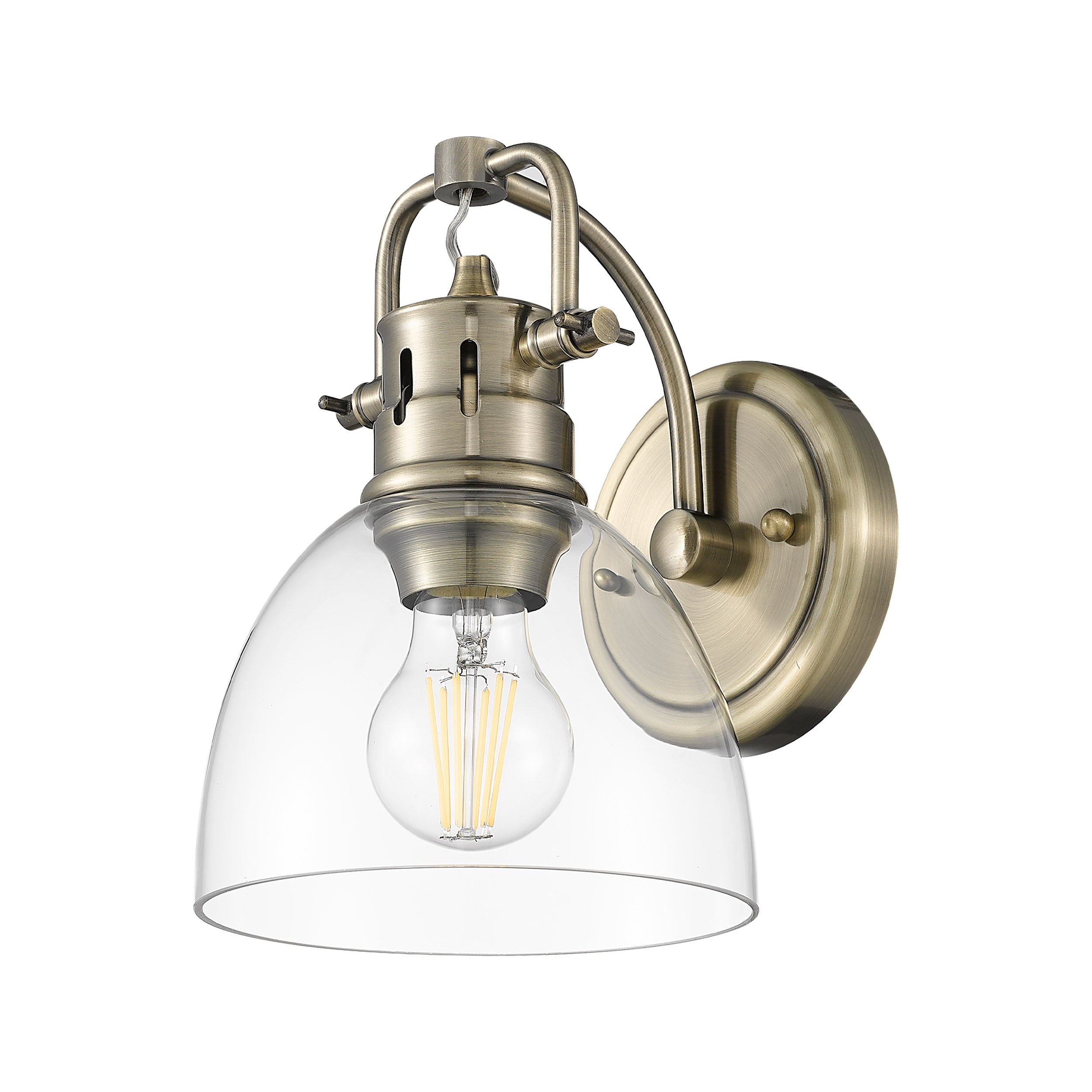 Yep by Golden Lighting Duncan 1-light Vanity in Aged Brass and Clear Glass - - Golden Lighting