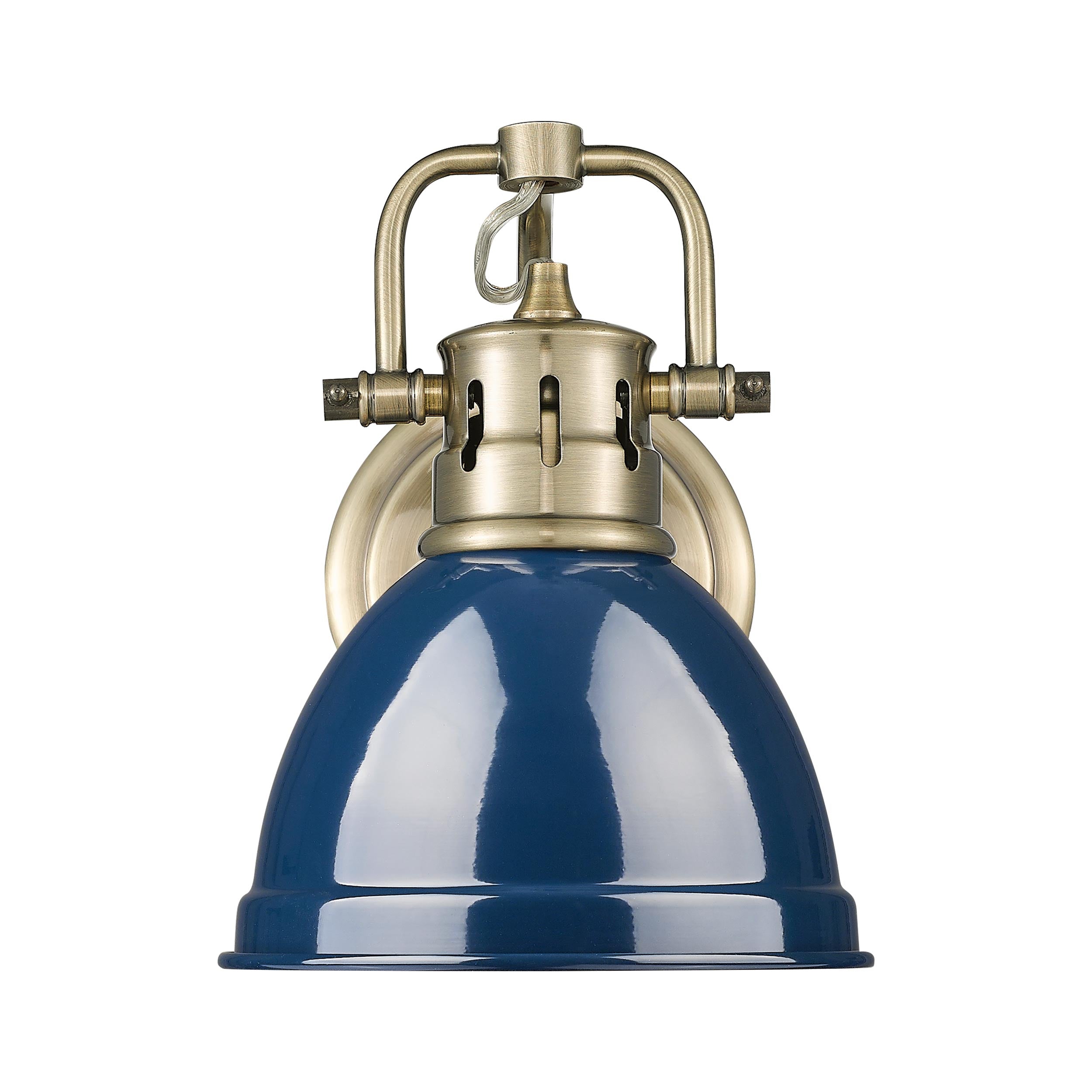 Yep by Golden Lighting Duncan 1-light Vanity in Aged Brass and Navy Blue shade - - Golden Lighting