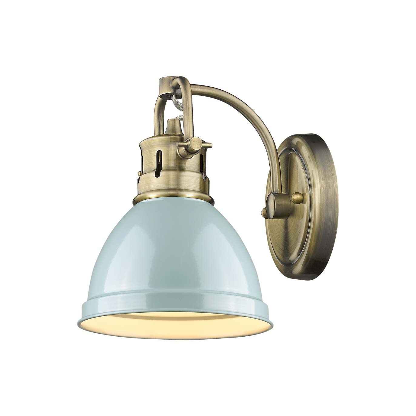Yep by Golden Lighting Duncan 1-light Vanity in Aged Brass and Seafoam shade - - Golden Lighting