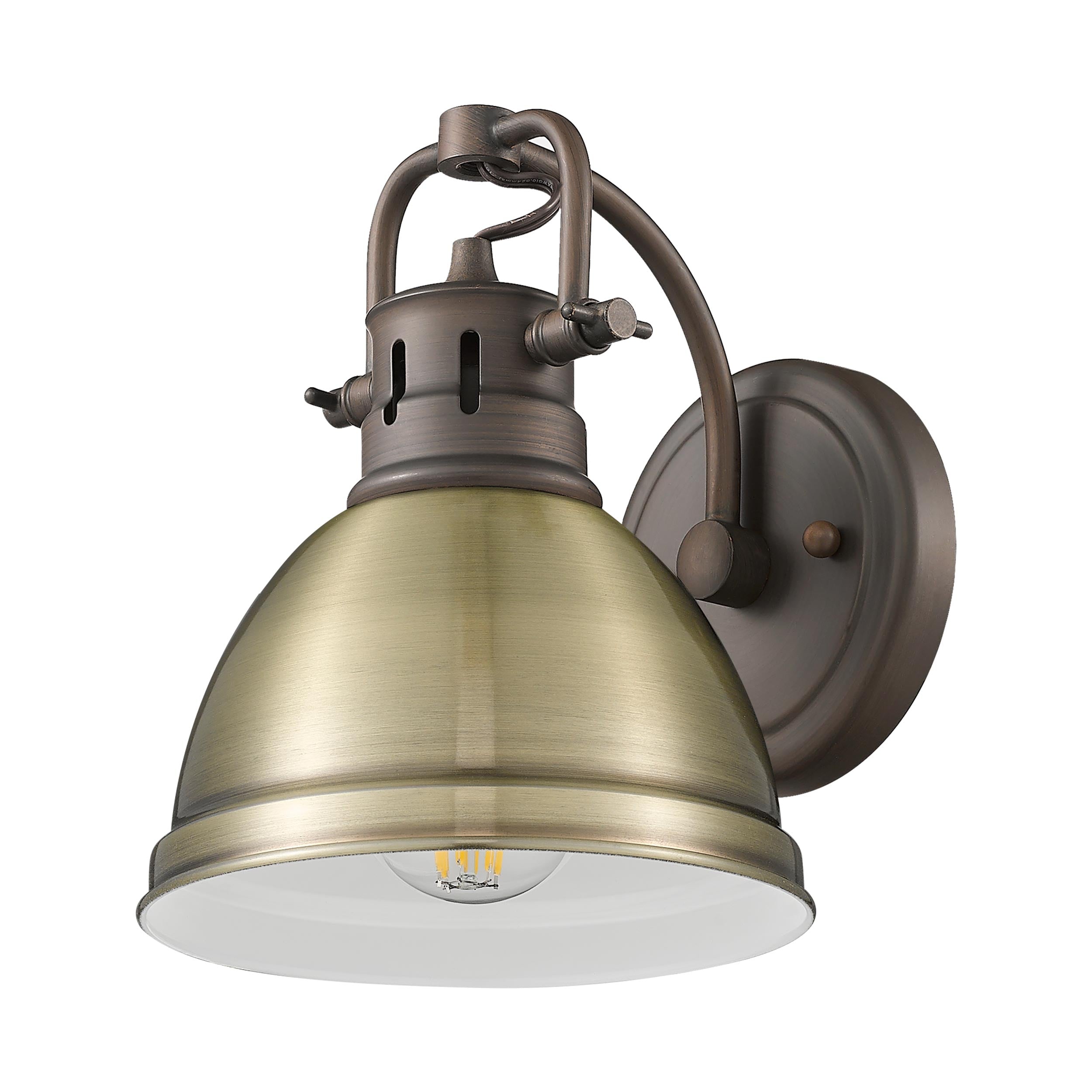 Yep by Golden Lighting Duncan 1-light Vanity in Rubbed Bronze and Aged Brass shade - - Golden Lighting
