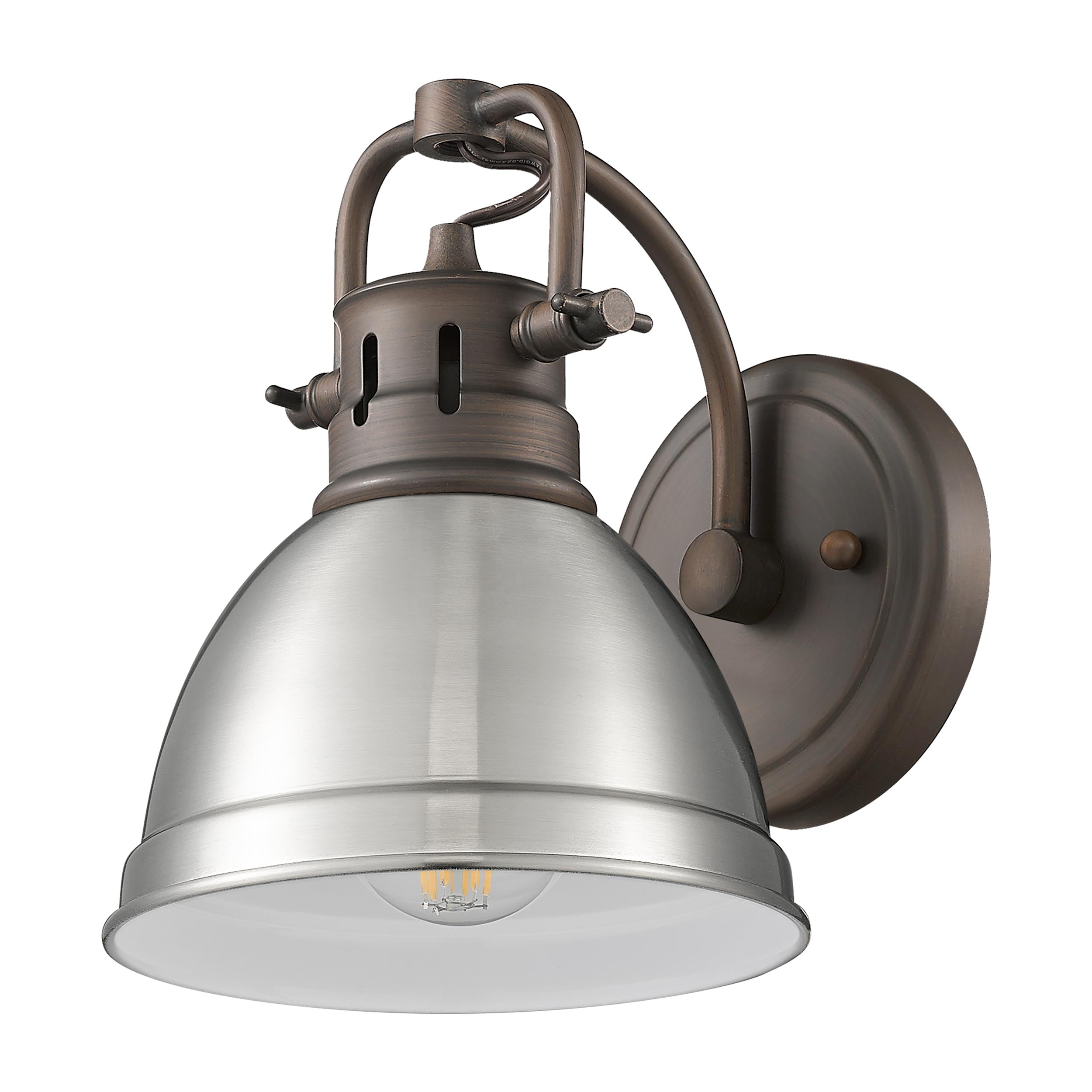 Yep by Golden Lighting Duncan 1-light Vanity in Rubbed Bronze and Pewter shade - - Golden Lighting