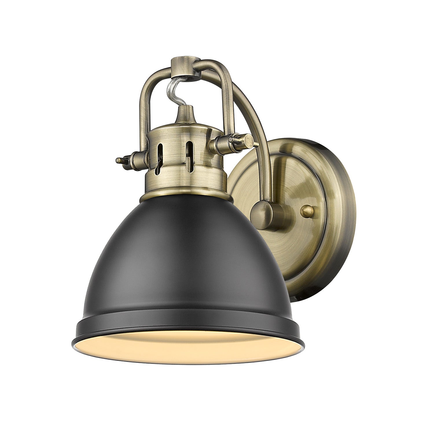Yep by Golden Lighting Duncan 1-light Vanity in Aged Brass and Matte Black shade