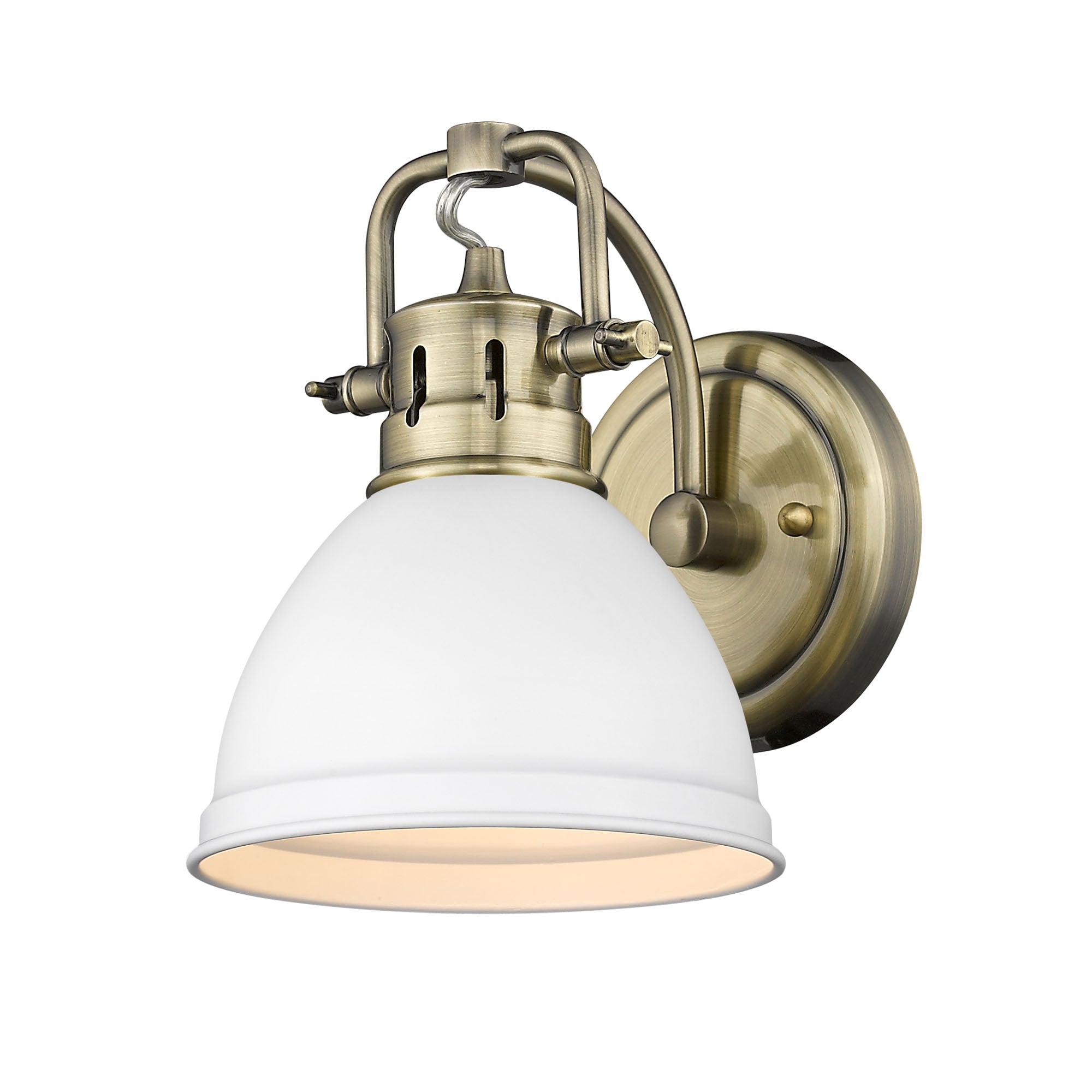 Duncan 1 Light Bath Vanity in Aged Brass with a Matte White Shade - - Golden Lighting