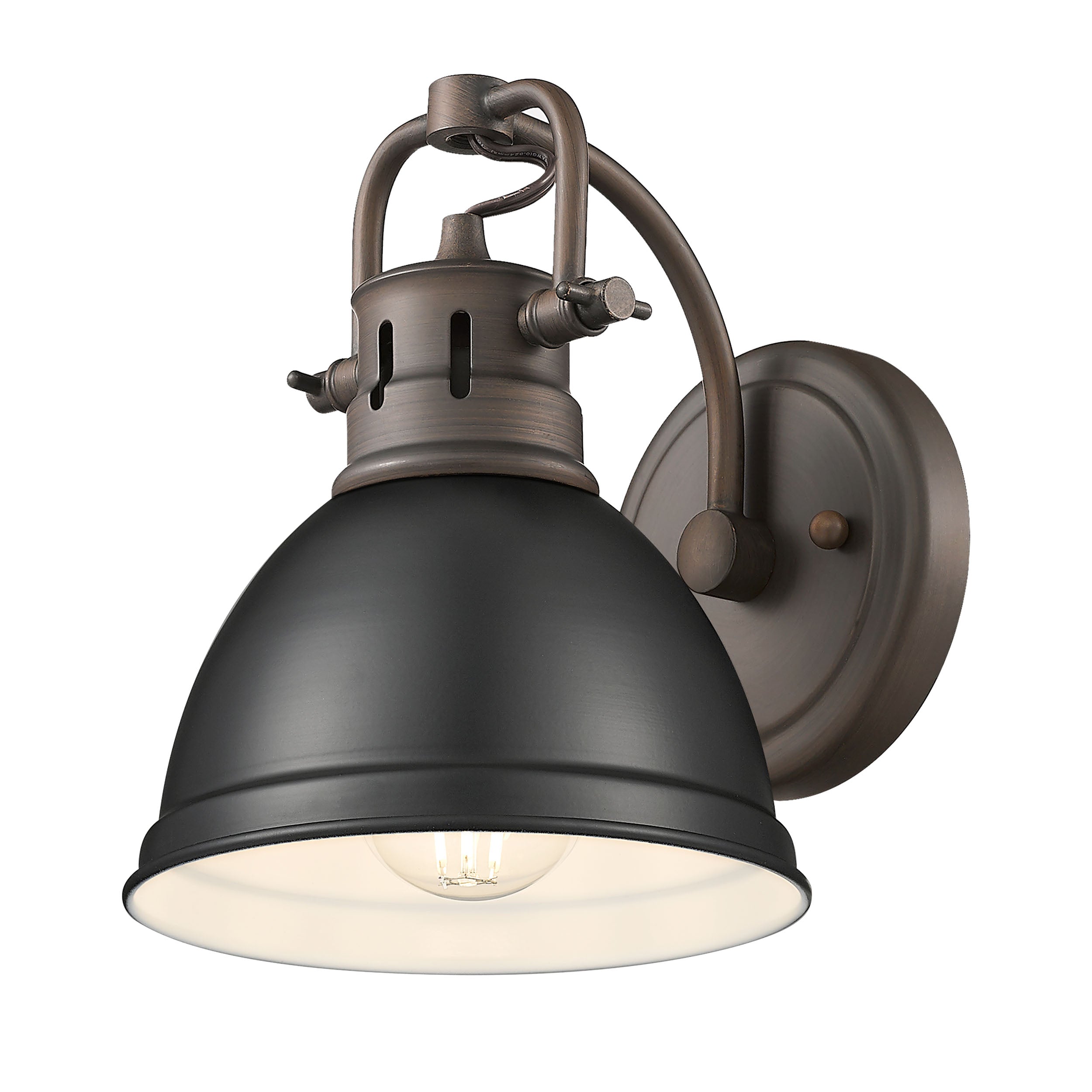 Yep by Golden Lighting Duncan 1-light Vanity in Rubbed Bronze and Matte Black shade