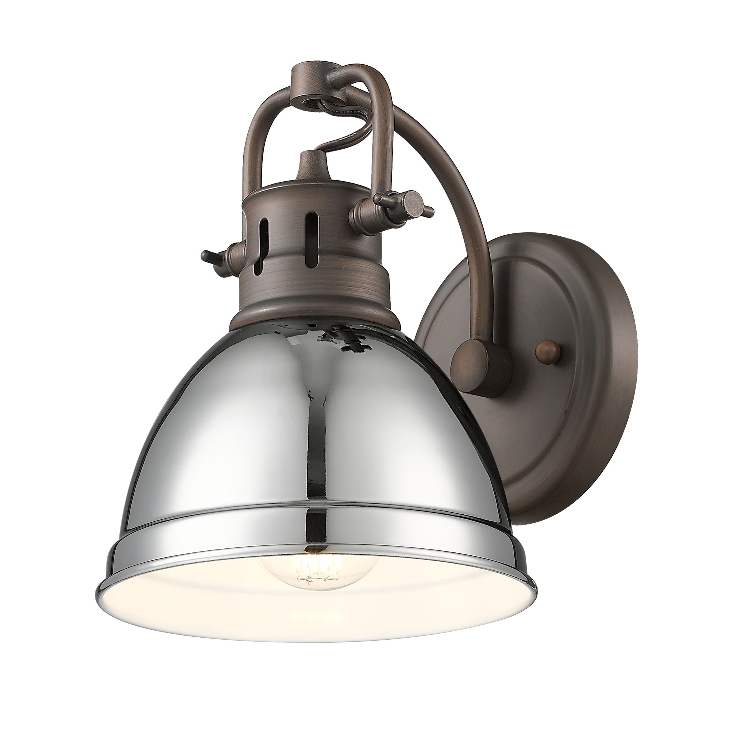 Yep by Golden Lighting Duncan 1-light Vanity in Rubbed Bronze and Chrome shade