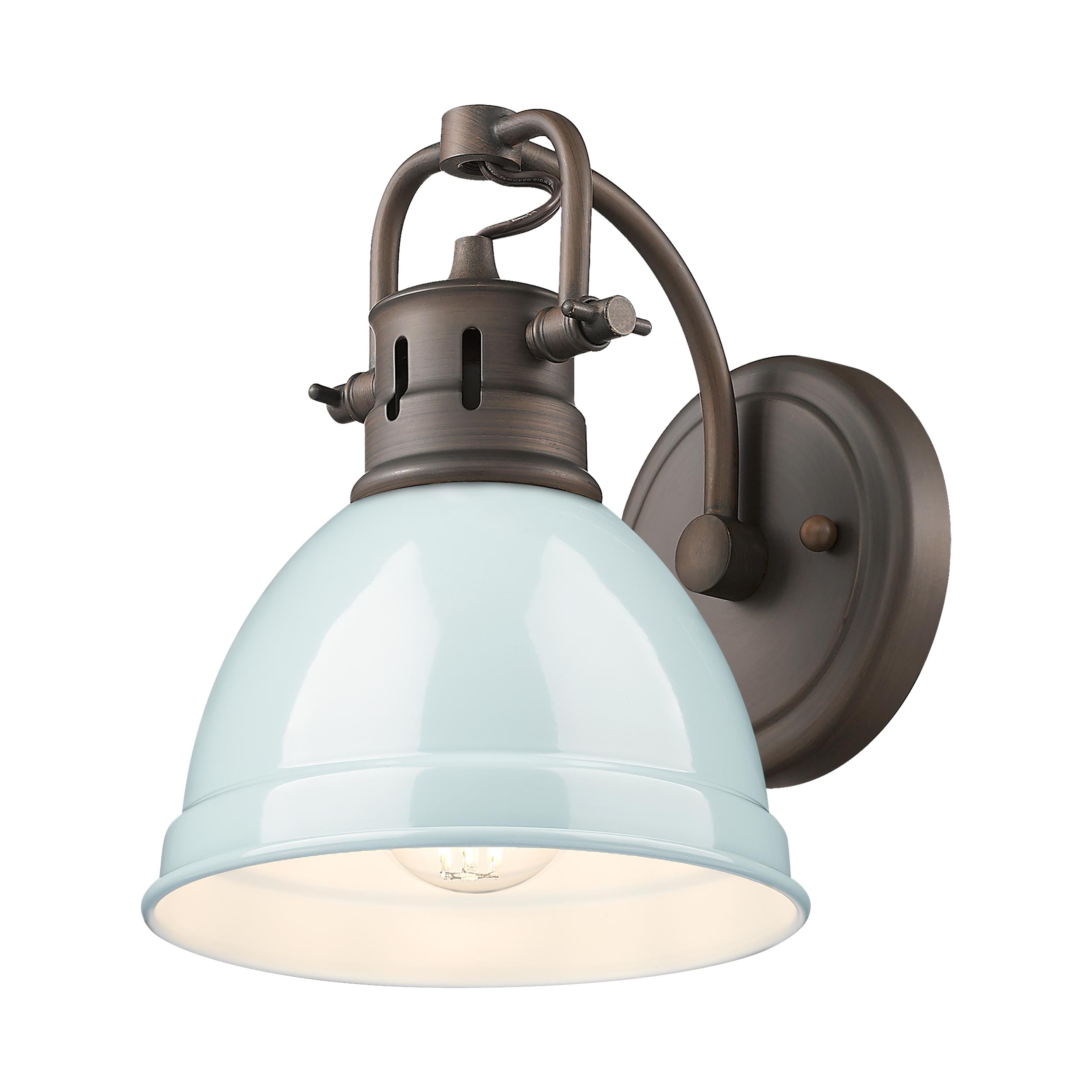 Yep by Golden Lighting Duncan 1-light Vanity in Rubbed Bronze and Seafoam shade