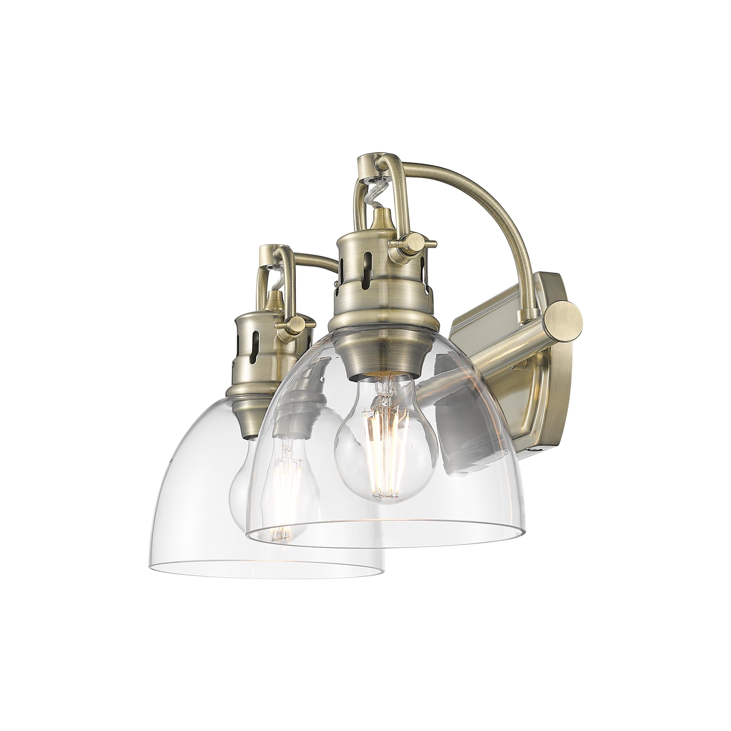 Yep by Golden Lighting Duncan 2-light Vanity in Aged Brass and Clear Glass - - Golden Lighting