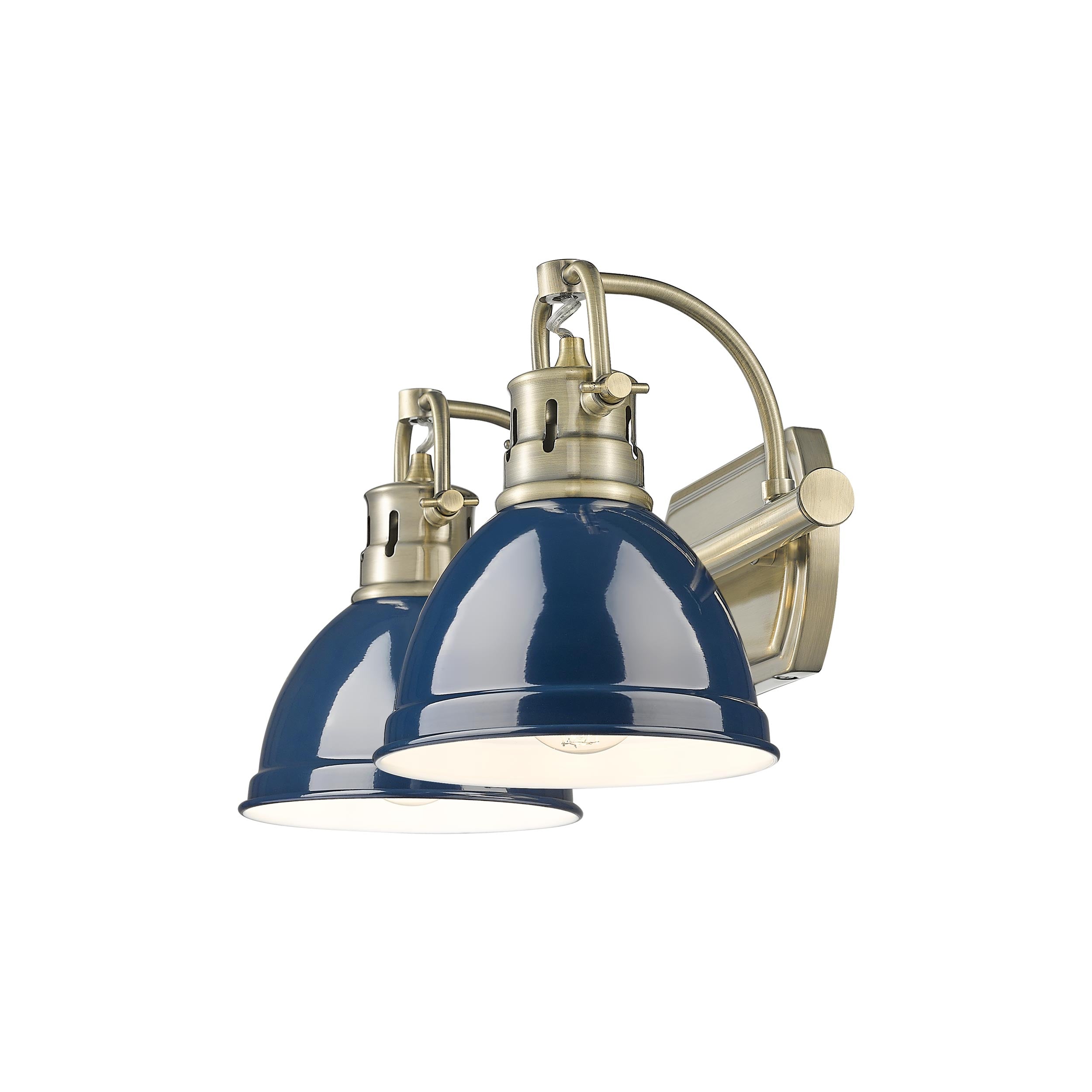 Yep by Golden Lighting Duncan 2-light Vanity in Aged Brass and Navy Blue shade - - Golden Lighting