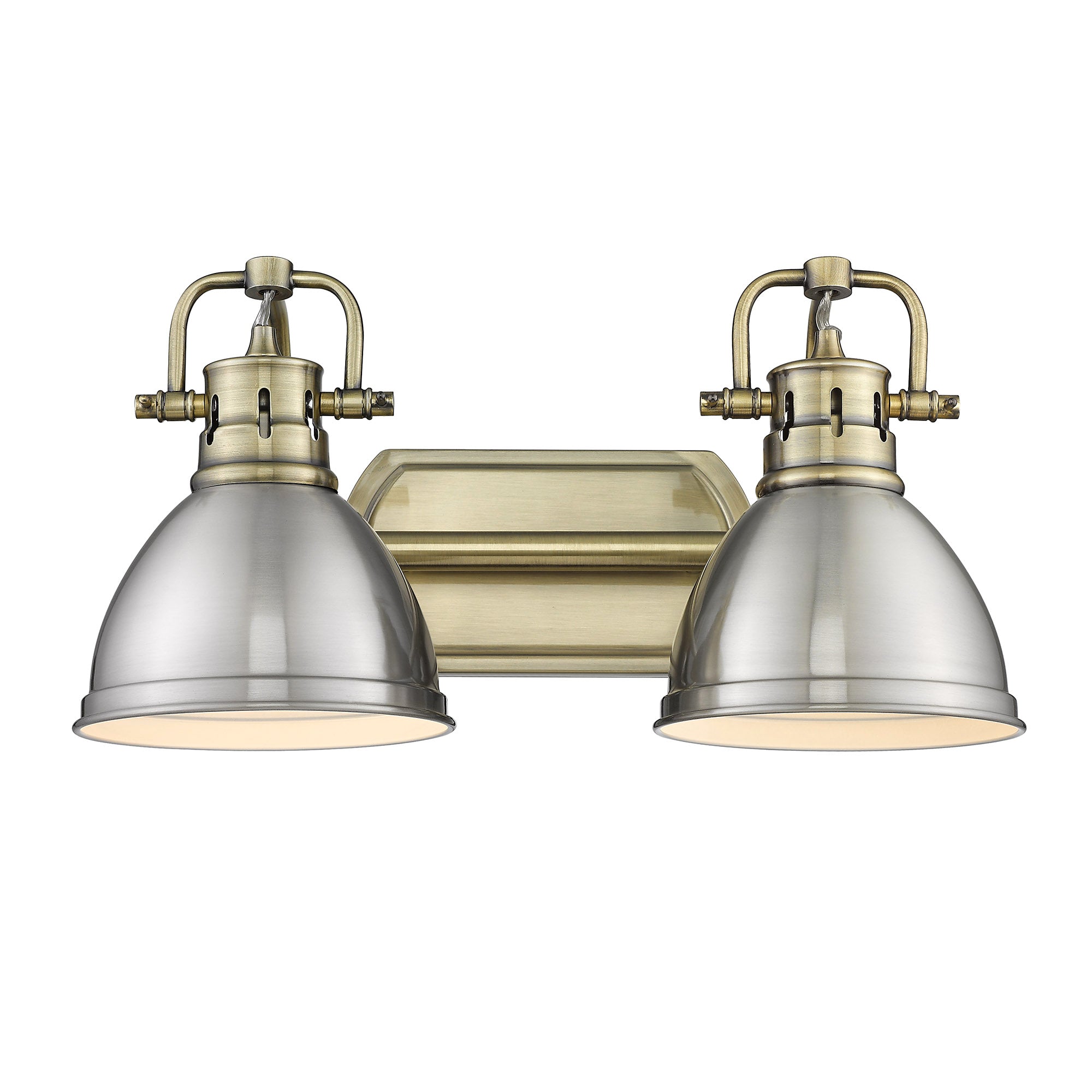 Yep by Golden Lighting Duncan 2-light Vanity in Aged Brass and Pewter shade - - Golden Lighting