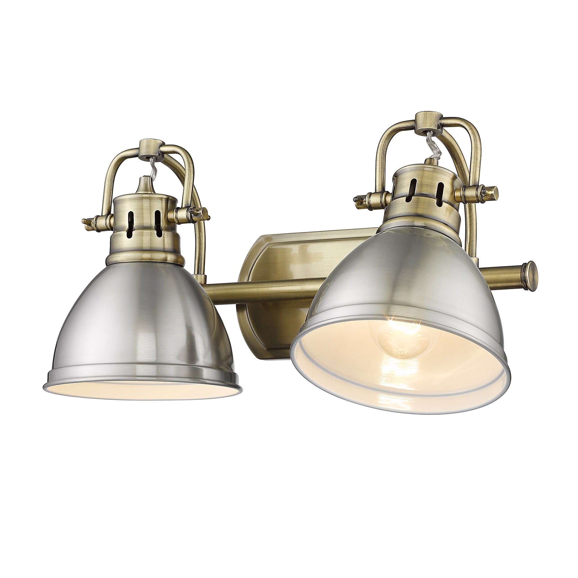 Yep by Golden Lighting Duncan 2-light Vanity in Aged Brass and Pewter shade - - Golden Lighting