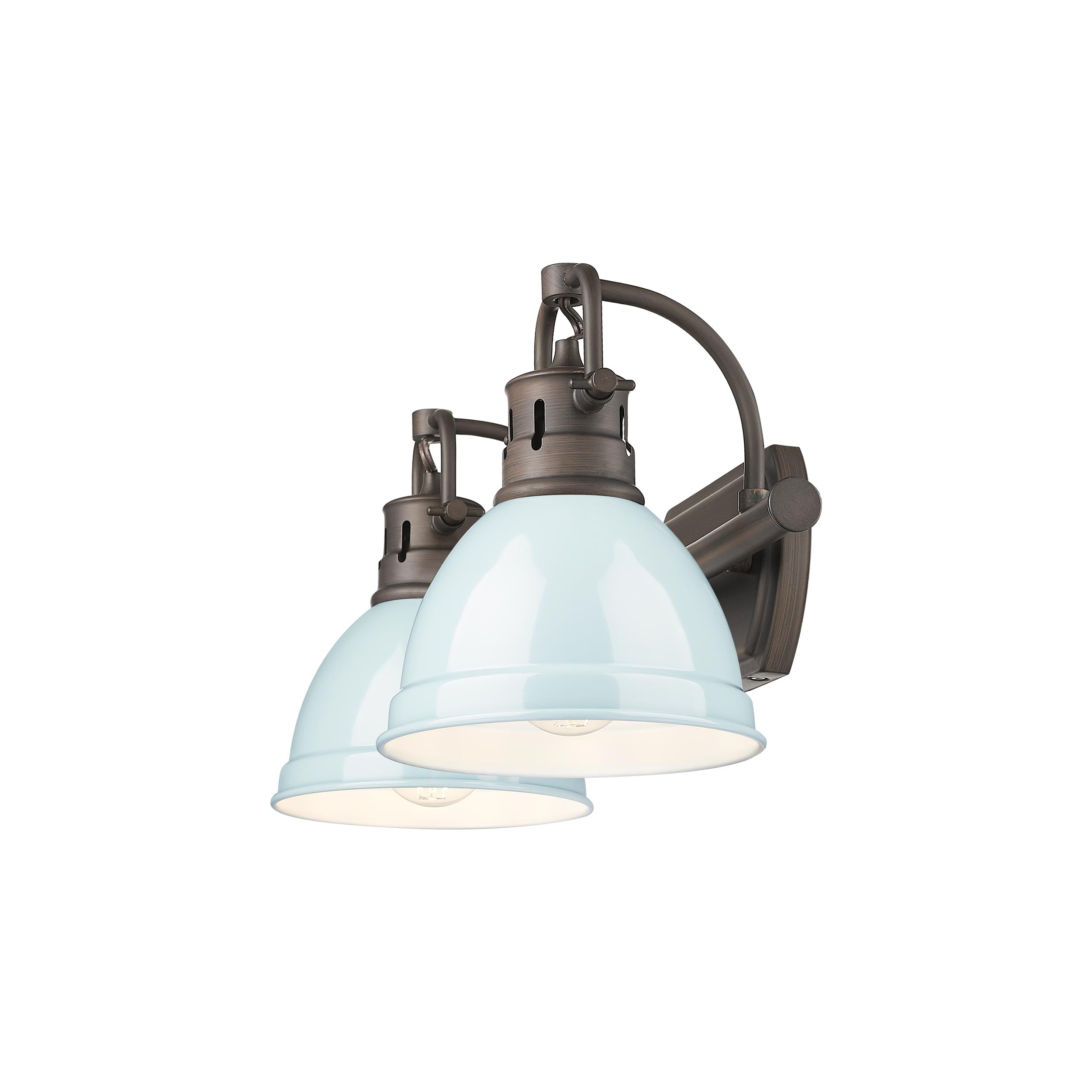 Yep by Golden Lighting Duncan 2-light Vanity in Rubbed Bronze and Seafoam shade - - Golden Lighting