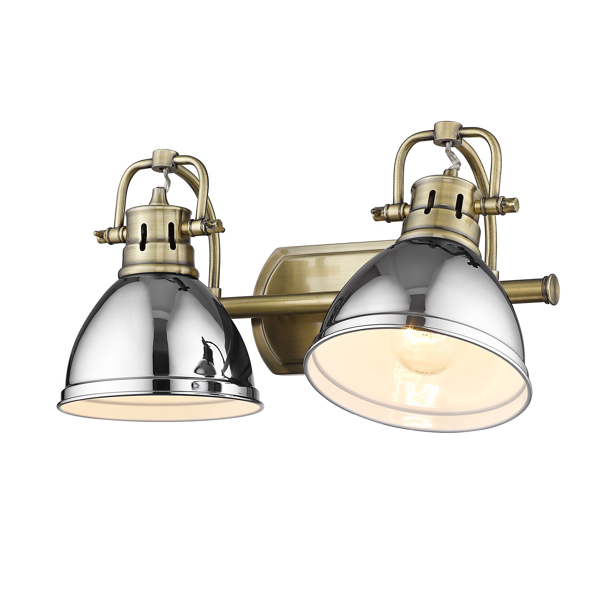 Duncan 2 Light Bath Vanity in Aged Brass with Chrome Shades - Default Title - Golden Lighting