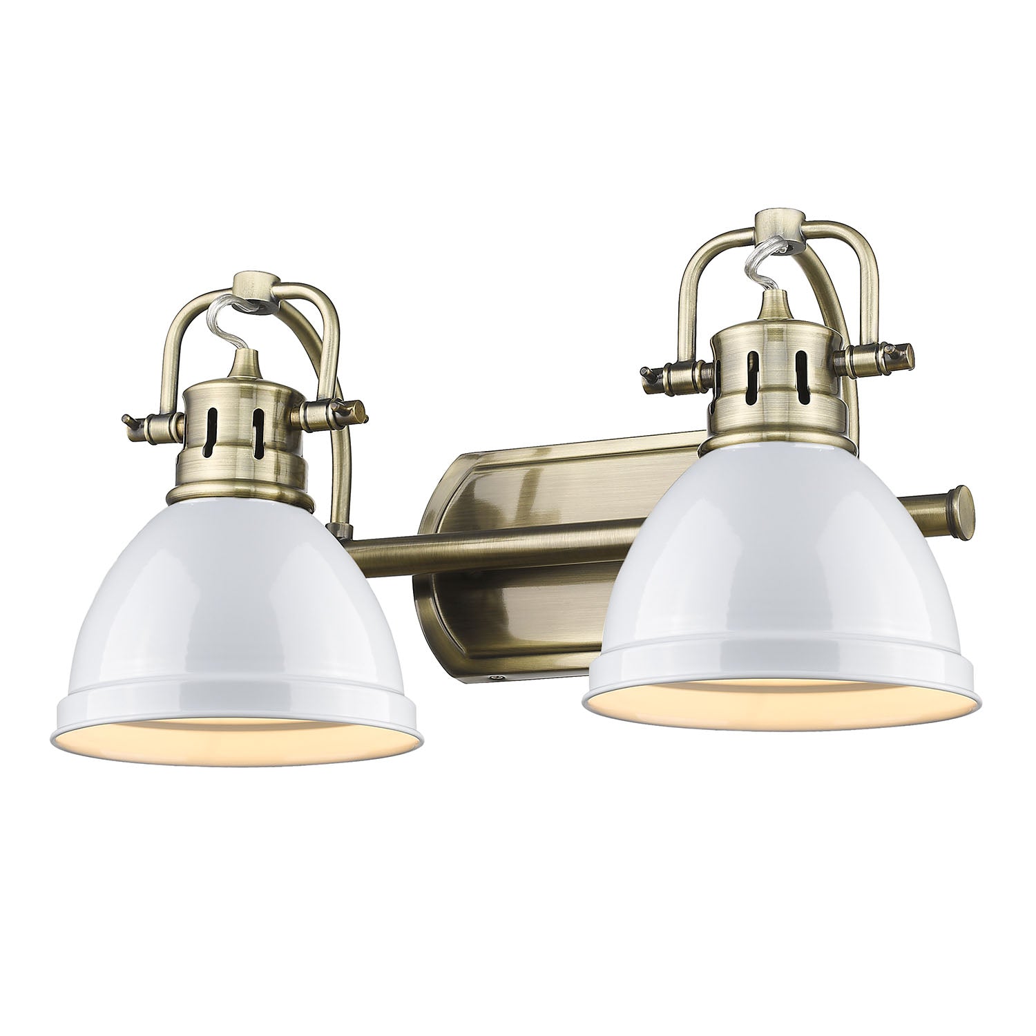 Duncan 2 Light Bath Vanity in Aged Brass with White Shades - Default Title - Golden Lighting