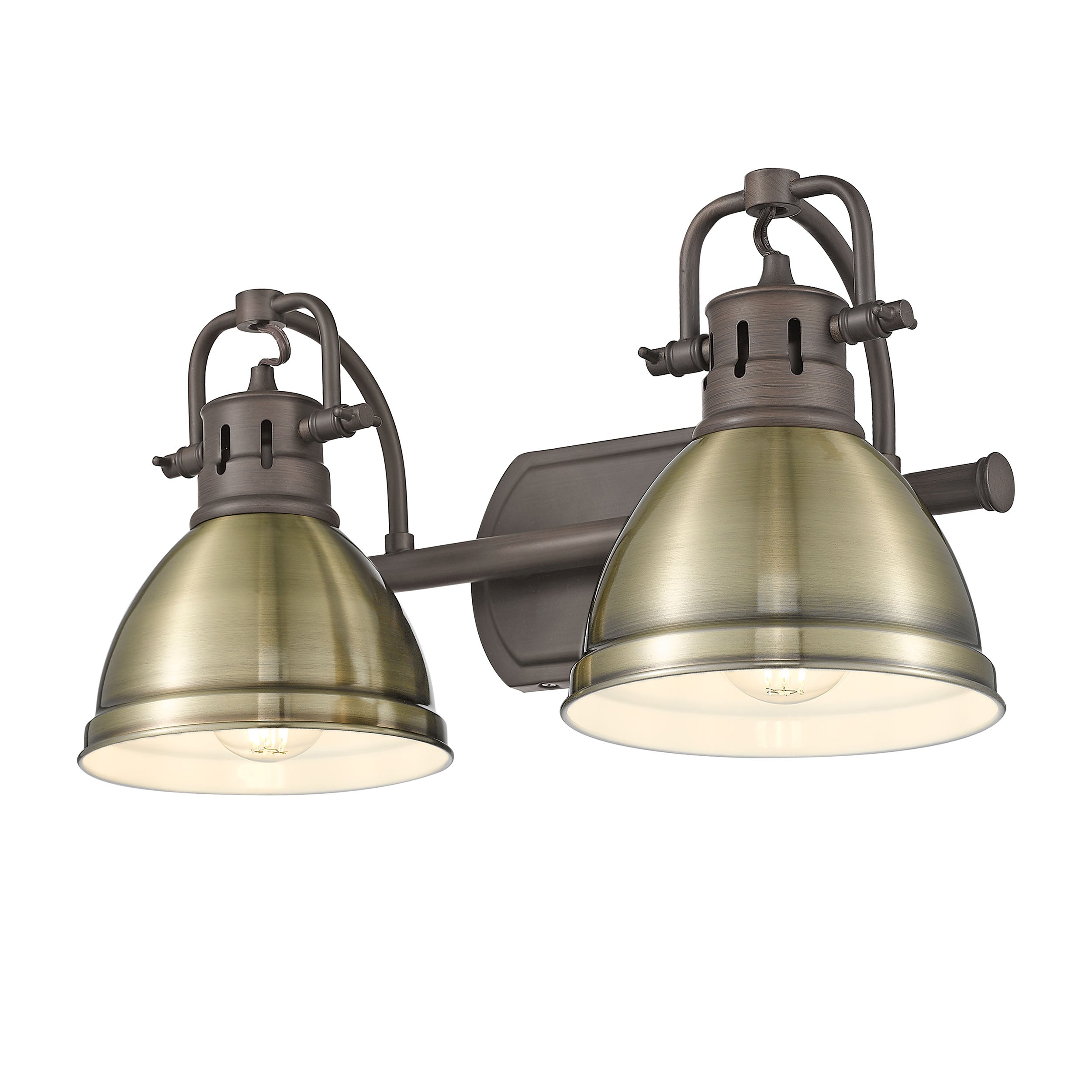 Yep by Golden Lighting Duncan 2-light Vanity in Rubbed Bronze and Aged Brass shade