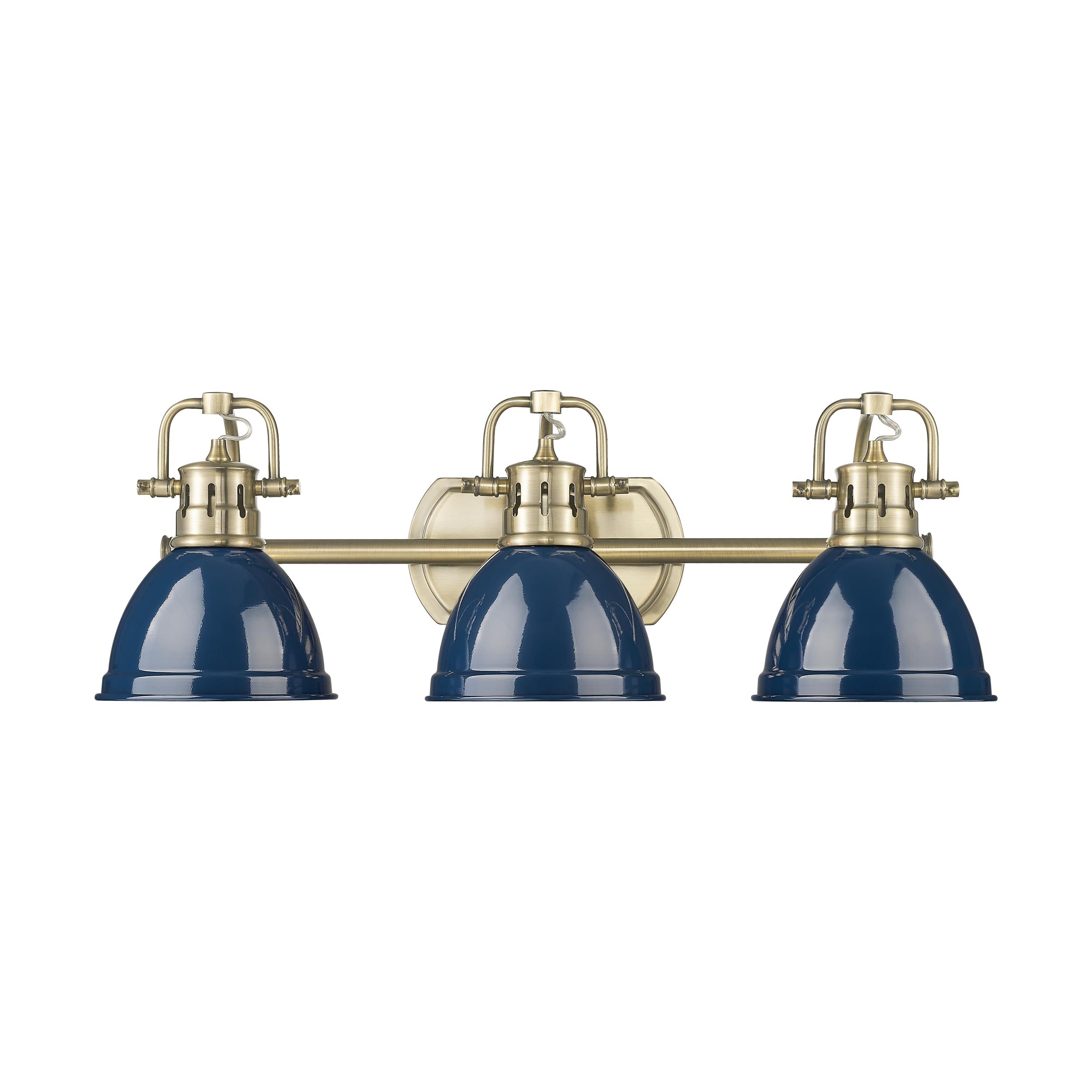 Yep by Golden Lighting Duncan 3-light Vanity in Aged Brass and Navy Blue shade - - Golden Lighting