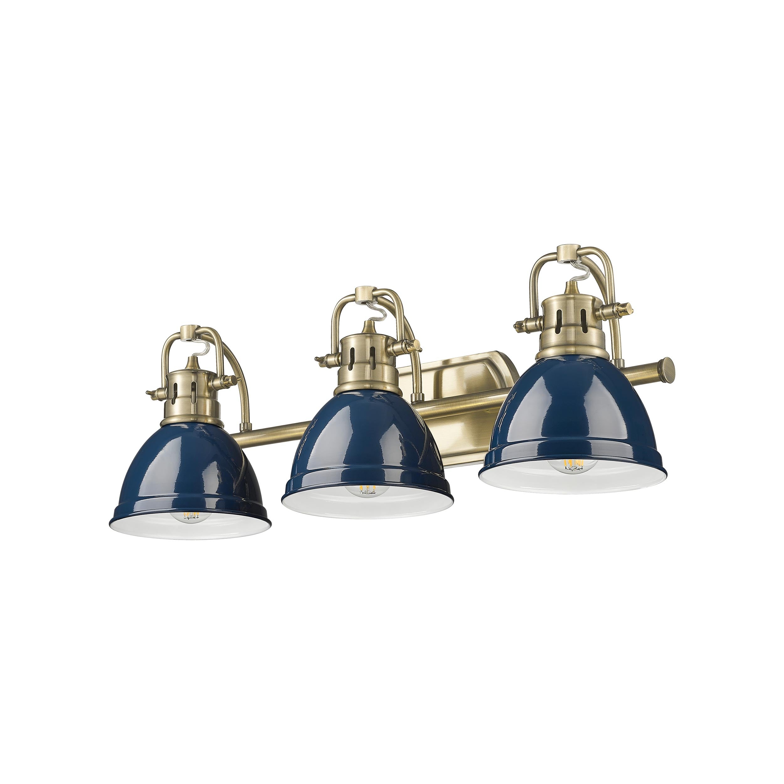 Yep by Golden Lighting Duncan 3-light Vanity in Aged Brass and Navy Blue shade - - Golden Lighting