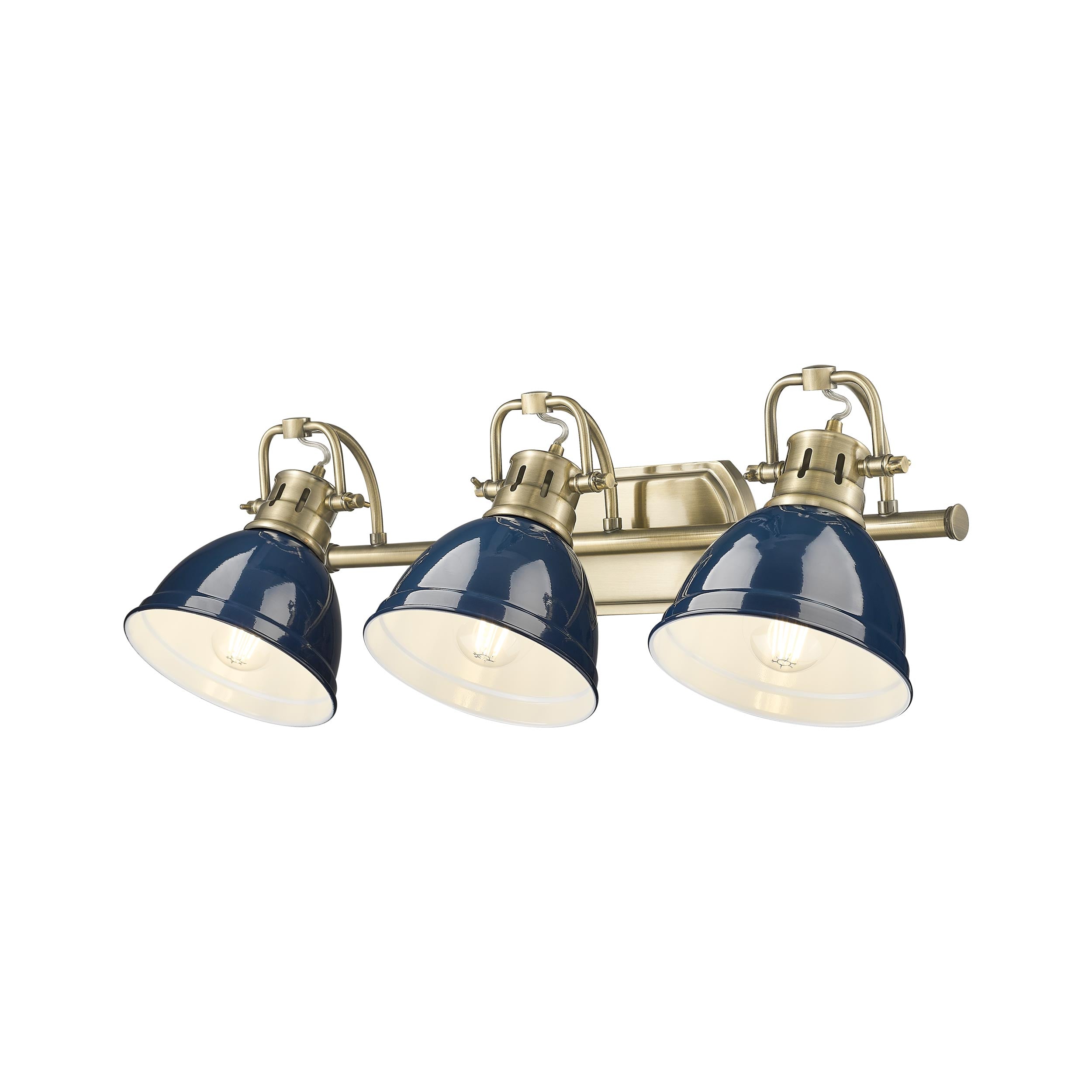 Yep by Golden Lighting Duncan 3-light Vanity in Aged Brass and Navy Blue shade - - Golden Lighting