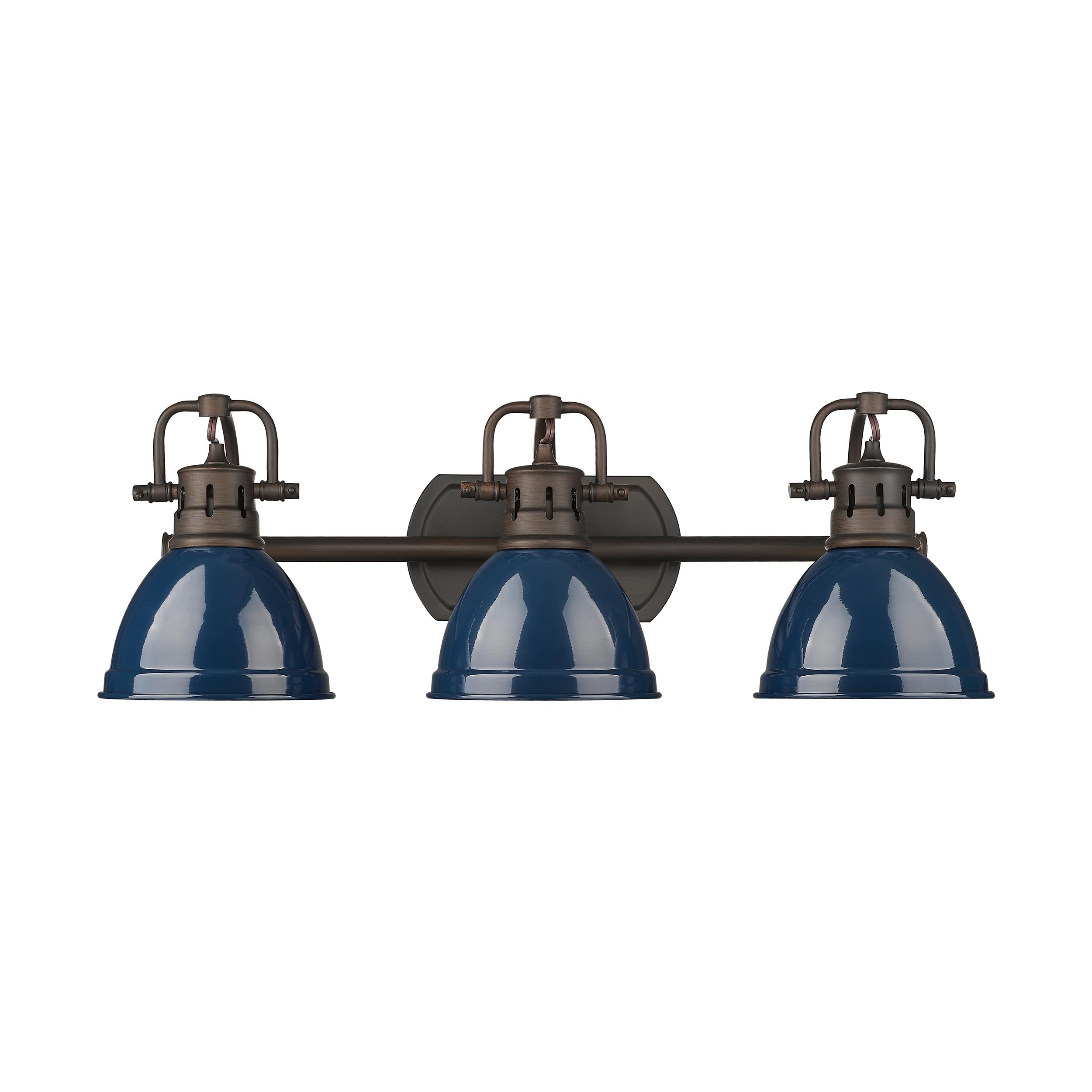 Yep by Golden Lighting Duncan 3-light Vanity in Rubbed Bronze and Navy Blue shade - - Golden Lighting