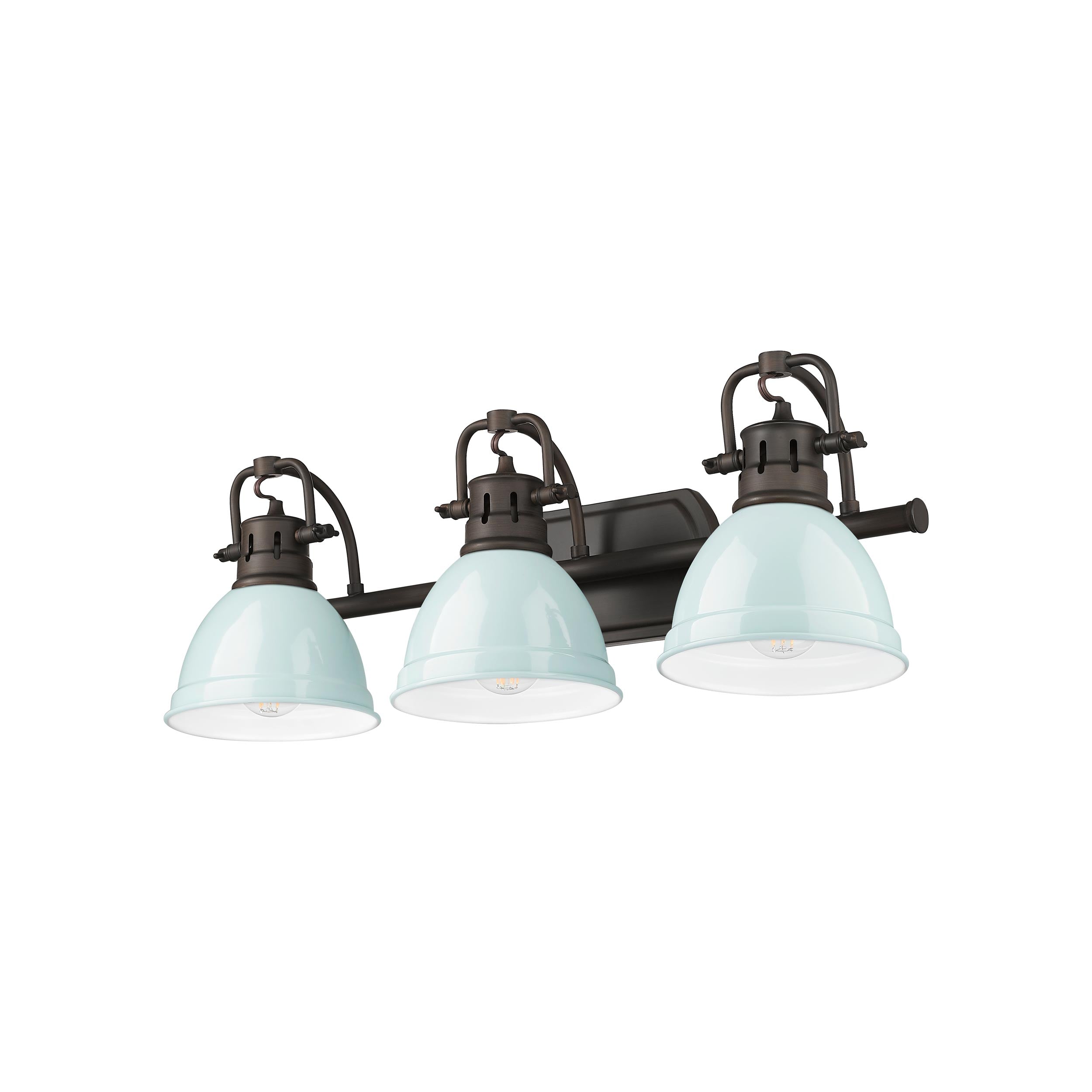 Yep by Golden Lighting Duncan 3-light Vanity in Rubbed Bronze and Seafoam shade - - Golden Lighting